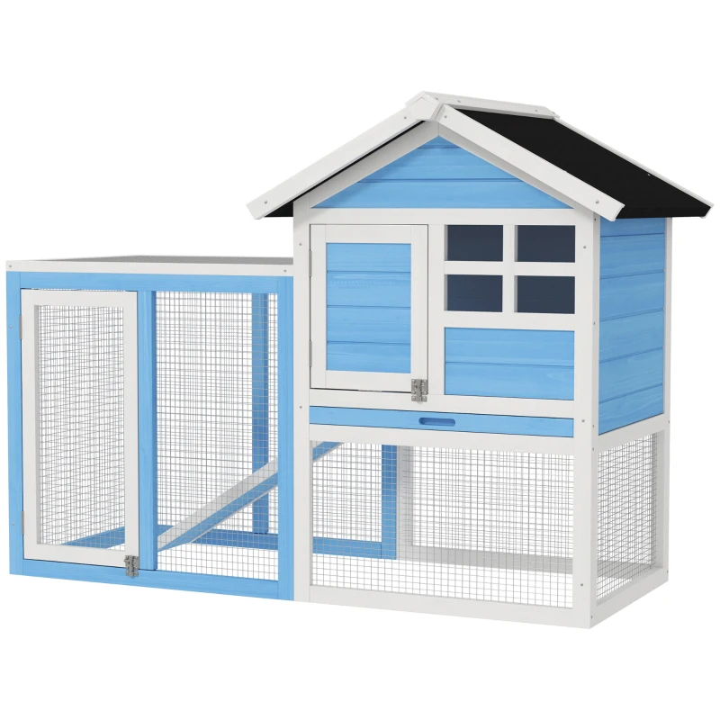 49 Wooden Rabbit Hutch Bunny Cage With Waterproof Asphalt Roof, Fun Outdoor Run, Removable Tray And Ramp, For Rabbits, Chickens, Ducks, Light Blue — imagen 1