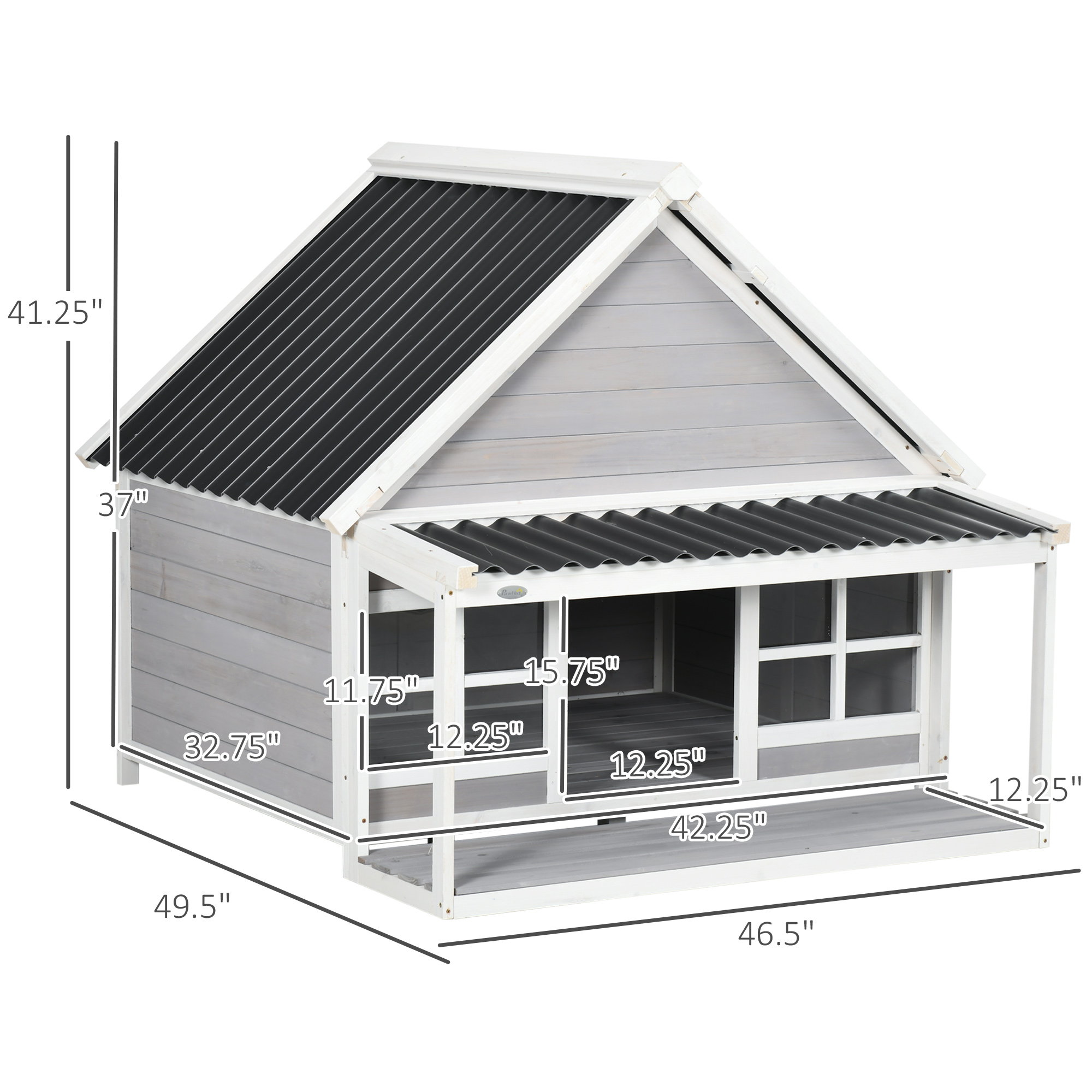 Casa de Perro en Madera con Porche, Casa para Perros al Aire Libre con Techo Inclinado, Puerta y Ventanas para Perros de Mediano a Grande Tamaño — imagen 6