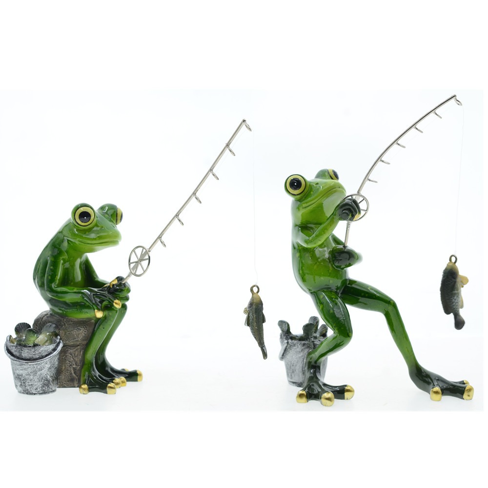 Home decoration fishing frog resin ornaments — image 5