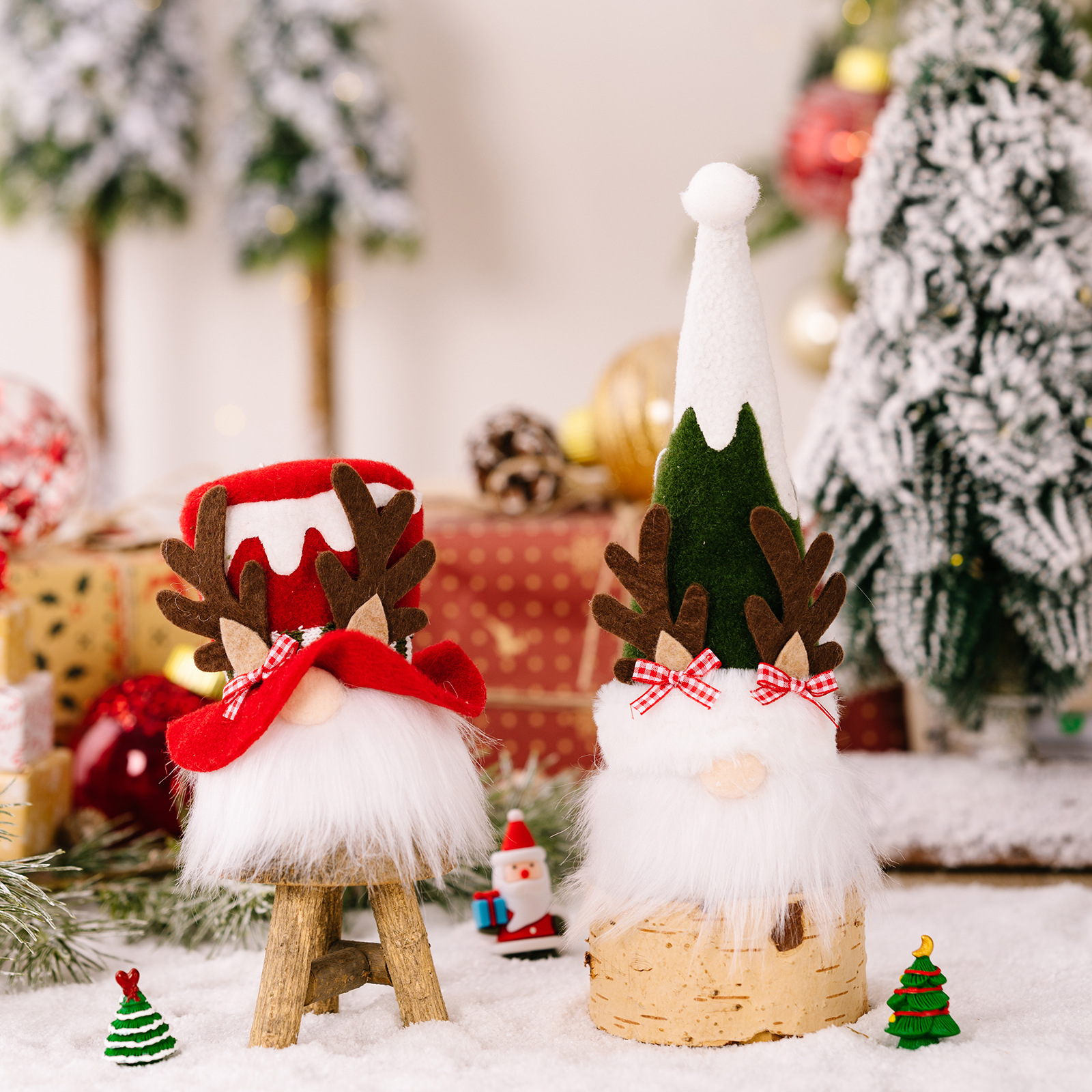 Christmas Decoration Reindeer Antler Bow Rudolph Light-Up Plush Ornament Holiday Atmosphere Hanging Decor — image 4