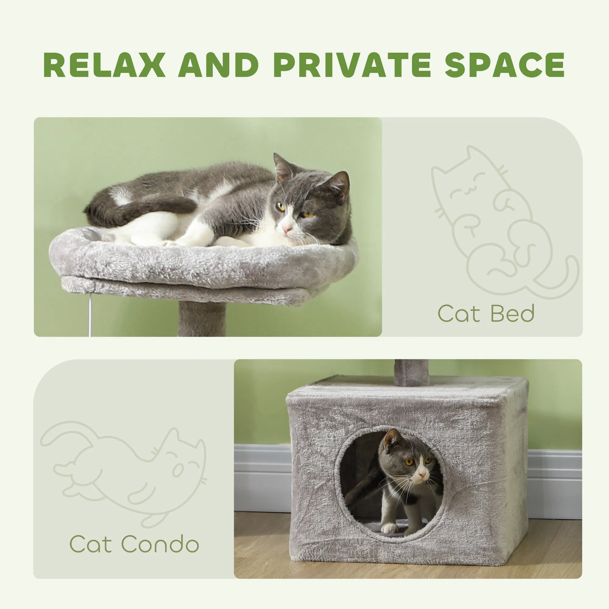 53" Cat Tree, Cat Tower with Scratching Posts, Cat Condo, Beds, Platforms, Toy Balls for Indoor Cats, Light Grey — image 6