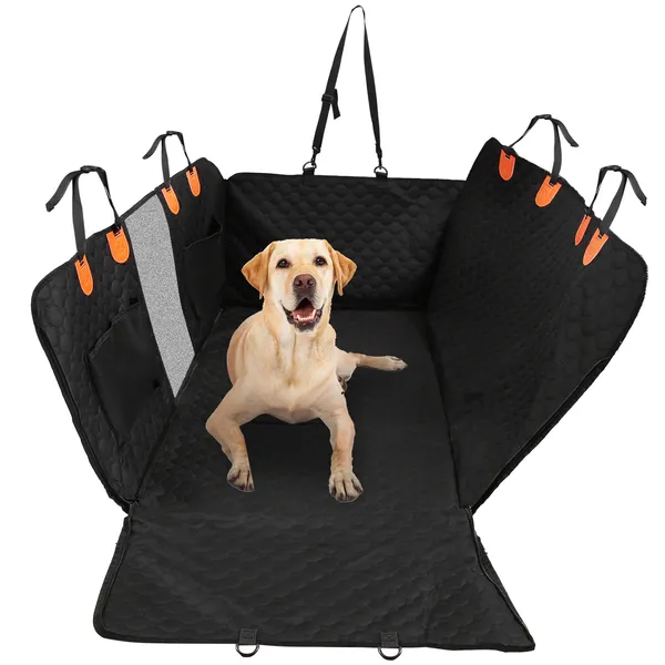 Cubierta de Asiento para Perros con Ventana de Malla y Bolsas de Almacenaje con Cierre, Impermeable 600D Tela de Lino de Oxford para Autos, Camiones, SUVs — imagen 6