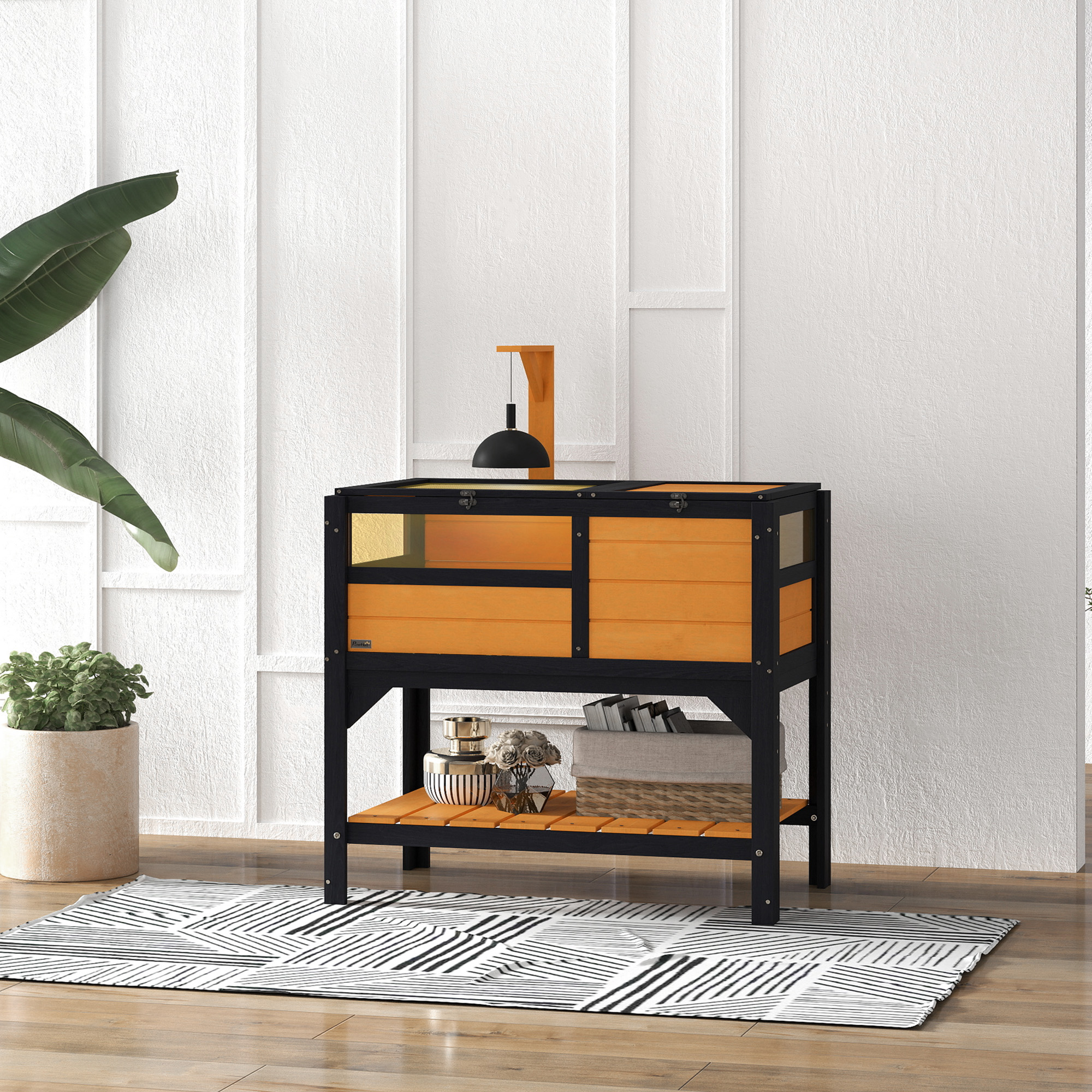 Tortoise Habitat With Shelf Storage Tortoise Gift Accessory With Weather Protection For Indoor, Yellow — imagen 1