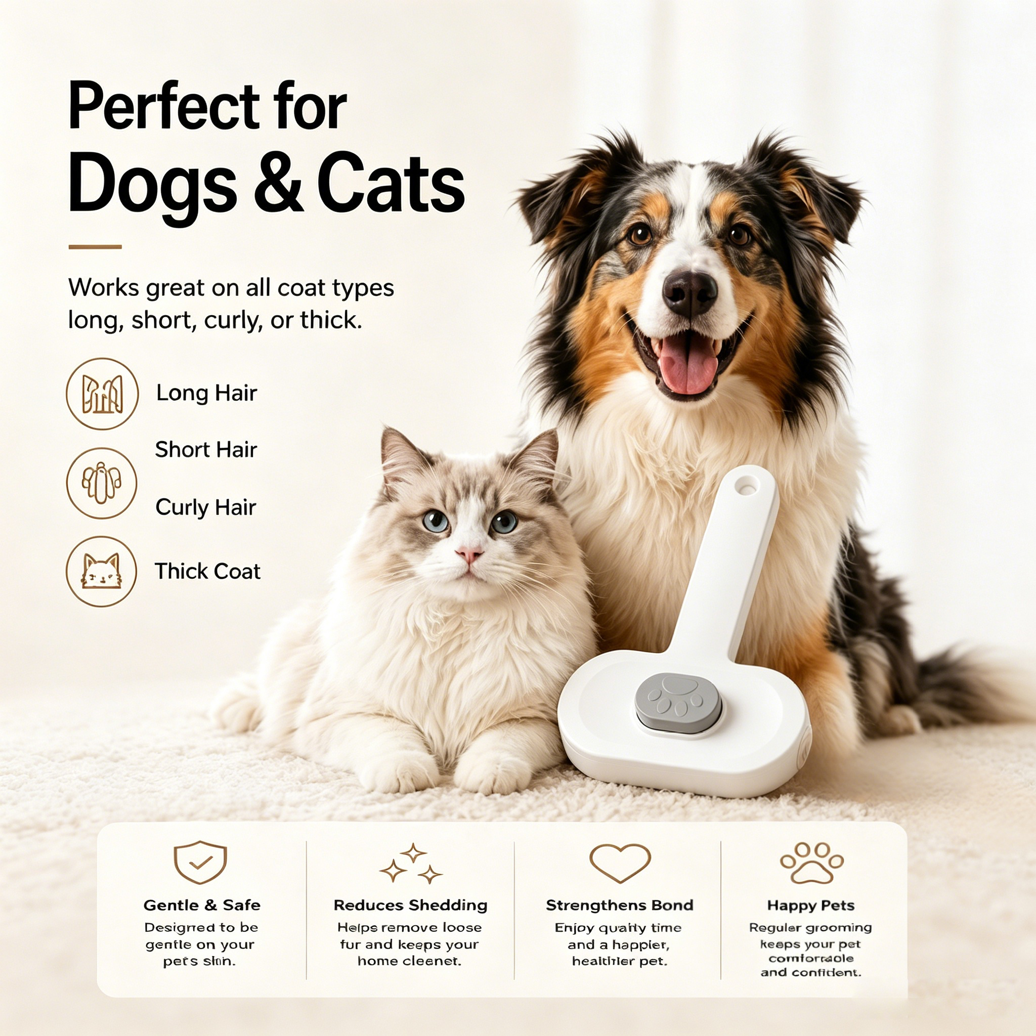 Pulidora de Grooming para Mascotas: Cepillo Auto-Limpio con Un Botón Para Eliminar Pelo, Herramienta Suave para Desprender y Cuidado Capilar — imagen 7