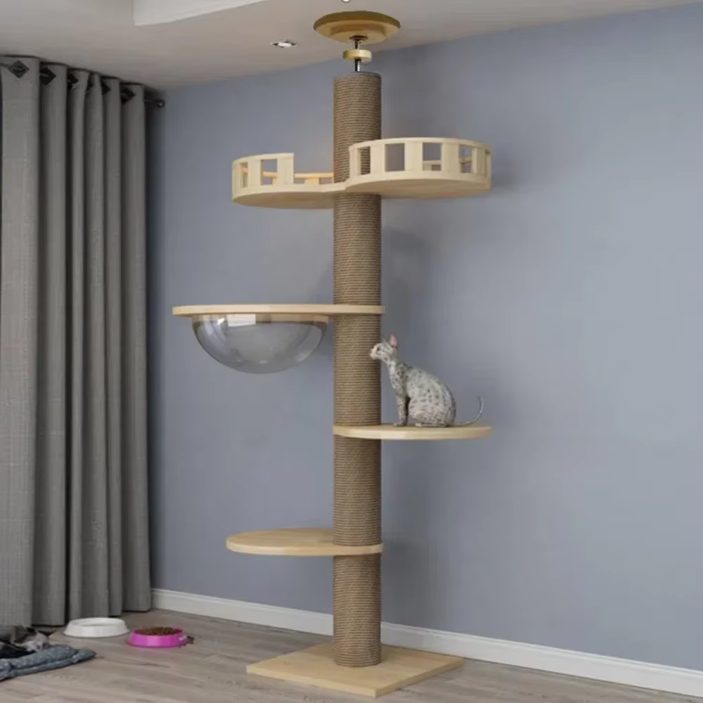 Cats Tree Floor Solid Wooden Pets Furniture Climbing Multifunction Kitten Trees Tower Adjustable Multilayer Cat Climbing Frame — image 3