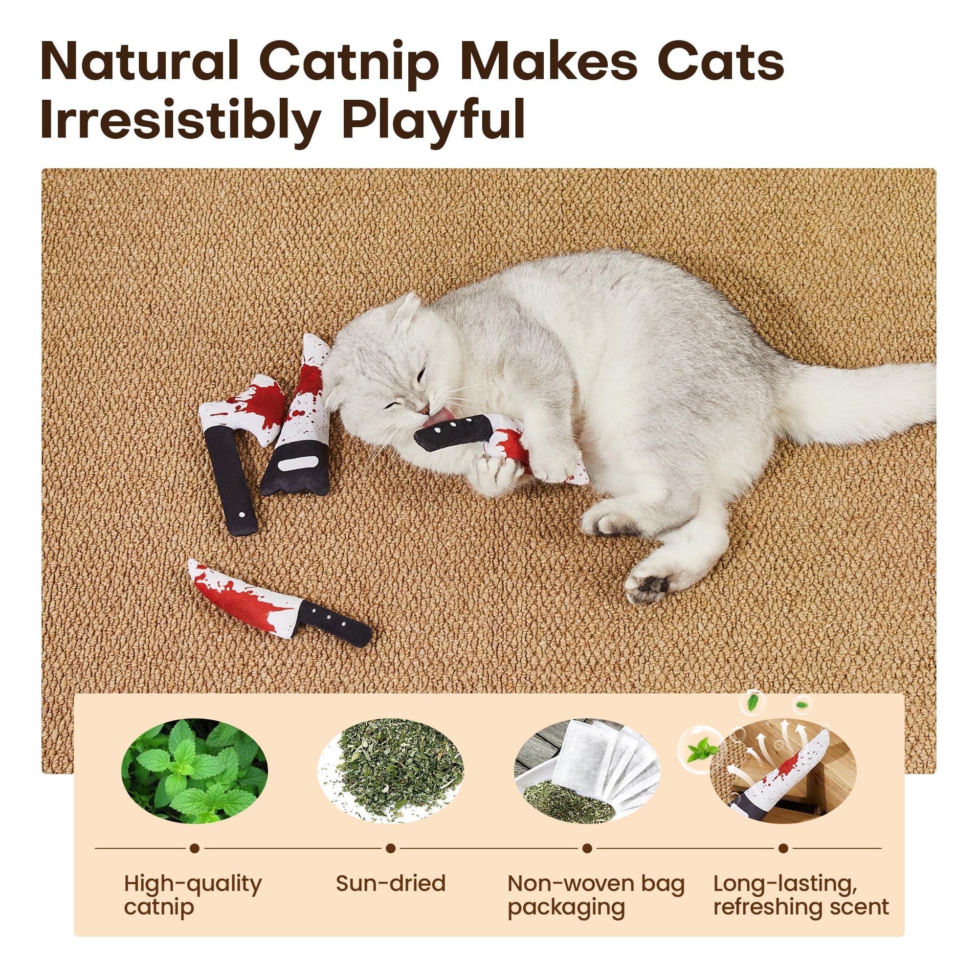 4 Juguetes para Gatos, Diseño de Cuchillo Terror de Halloween, Juguetes con Catnip para Gatitos, Ejercicio de Interior para Todas las Razas de Gatos — imagen 4
