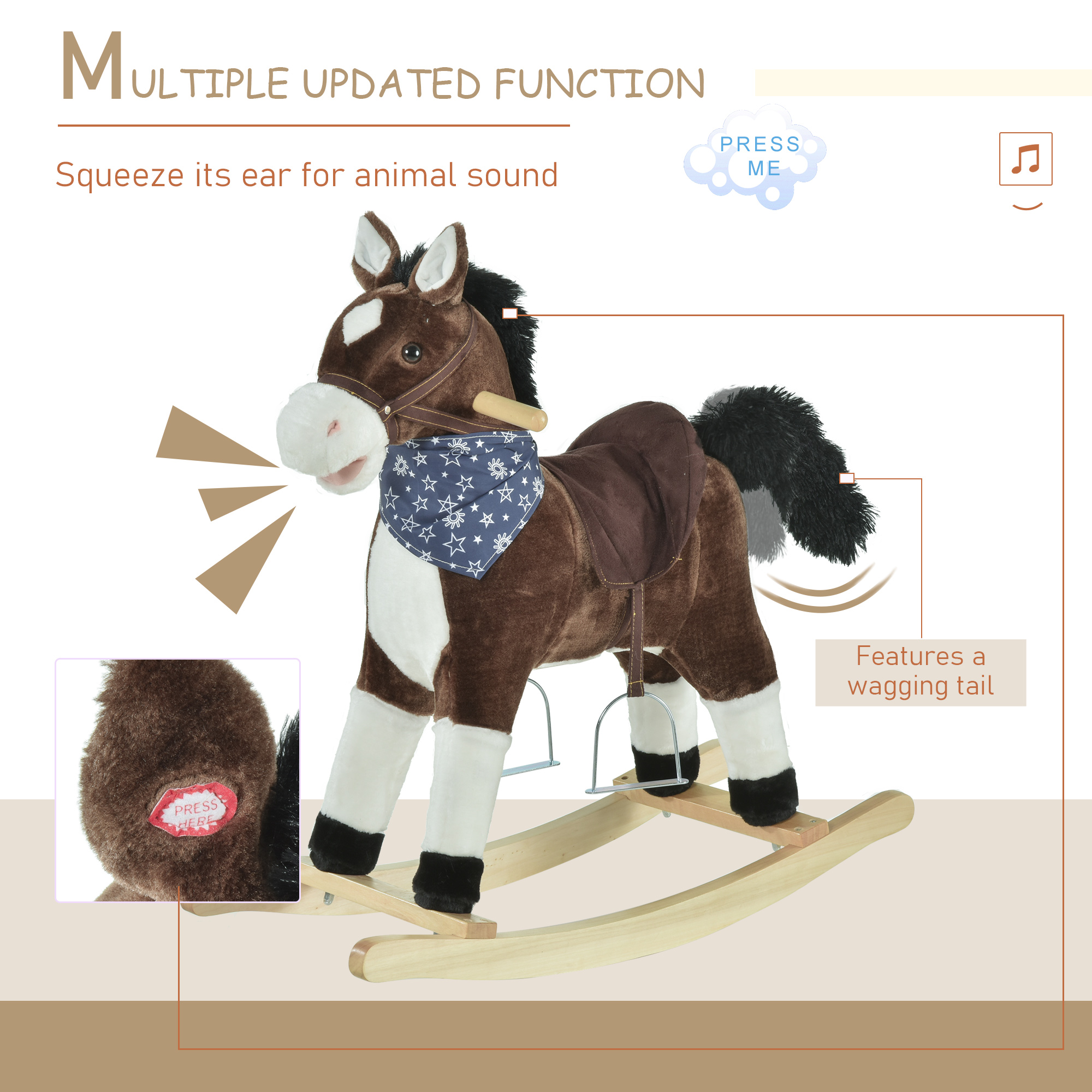 Caballo de Plush del Vaquero que Se Mueve, Montaje en Madera con Sonidos Realistas, Diversión Salvaje Oeste, Marrón, para Niños de 3 a 6 Años — imagen 6