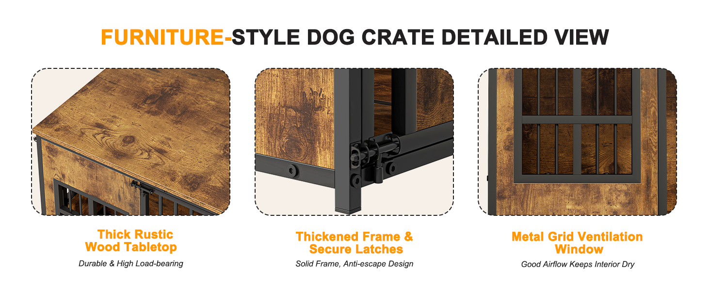 Wooden Dog Crate Furniture, Large Dog Kennel with Storage Top, Indoor Pet Cage — image 15