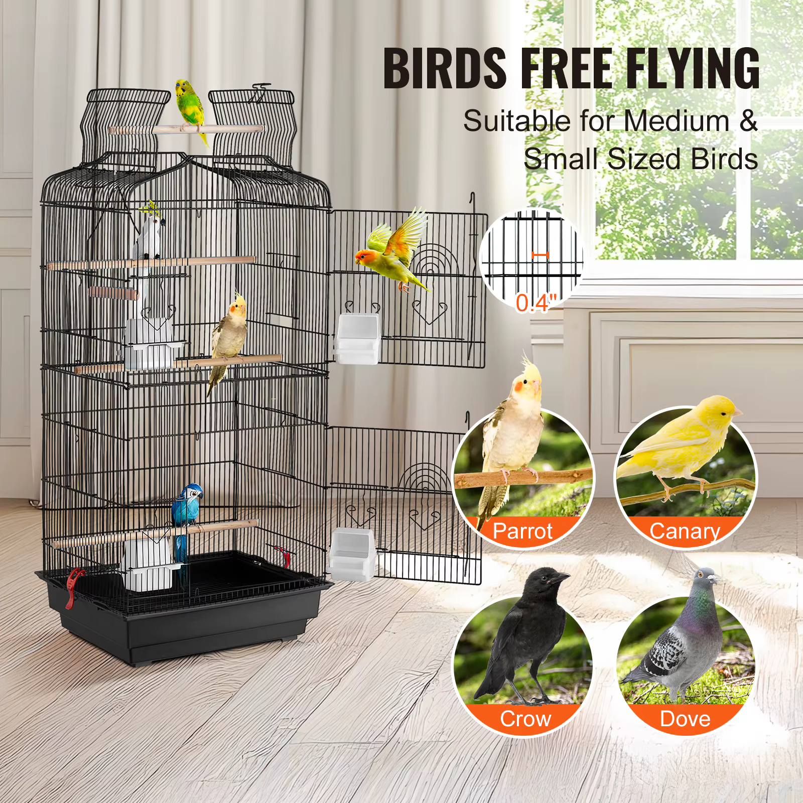 Cage de pájaro abierto grande para aves de todo tipo - Volante para mascotas con columpio y percha — imagen 4