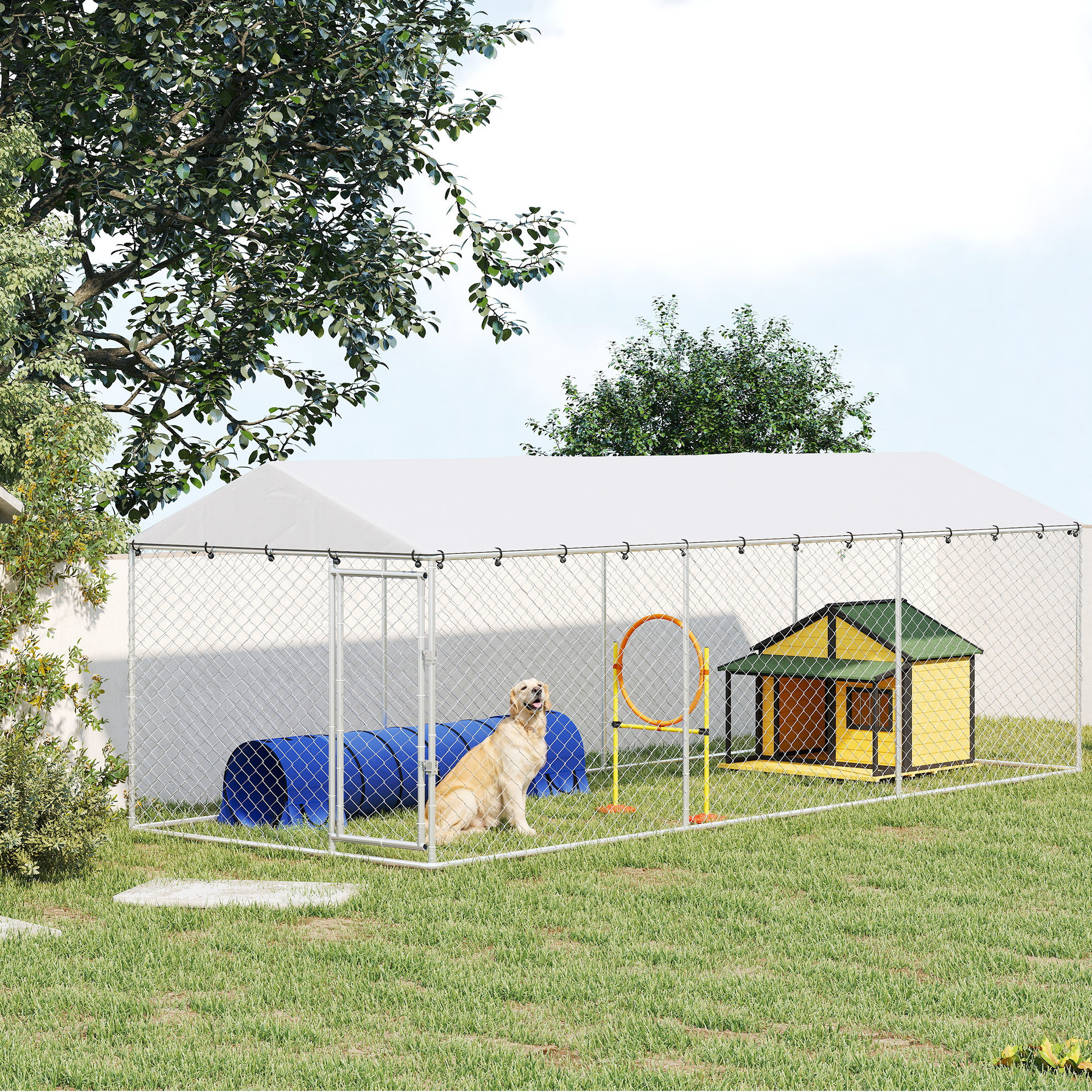 20 x 7.5 x 6.5 Dog Kennel Outdoor for Small Medium Large Dogs with Waterproof Roof, Silver — image 4