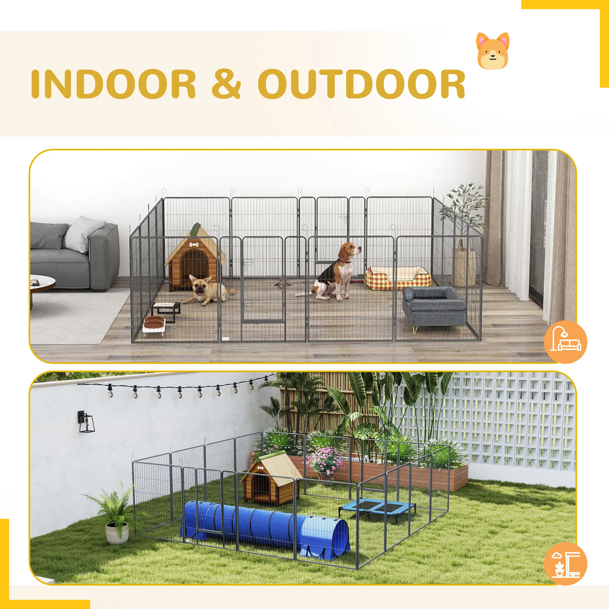 16 Panel 39" Height Heavy Duty Dog Playpen for Small Medium Large Dogs, Grey — image 3