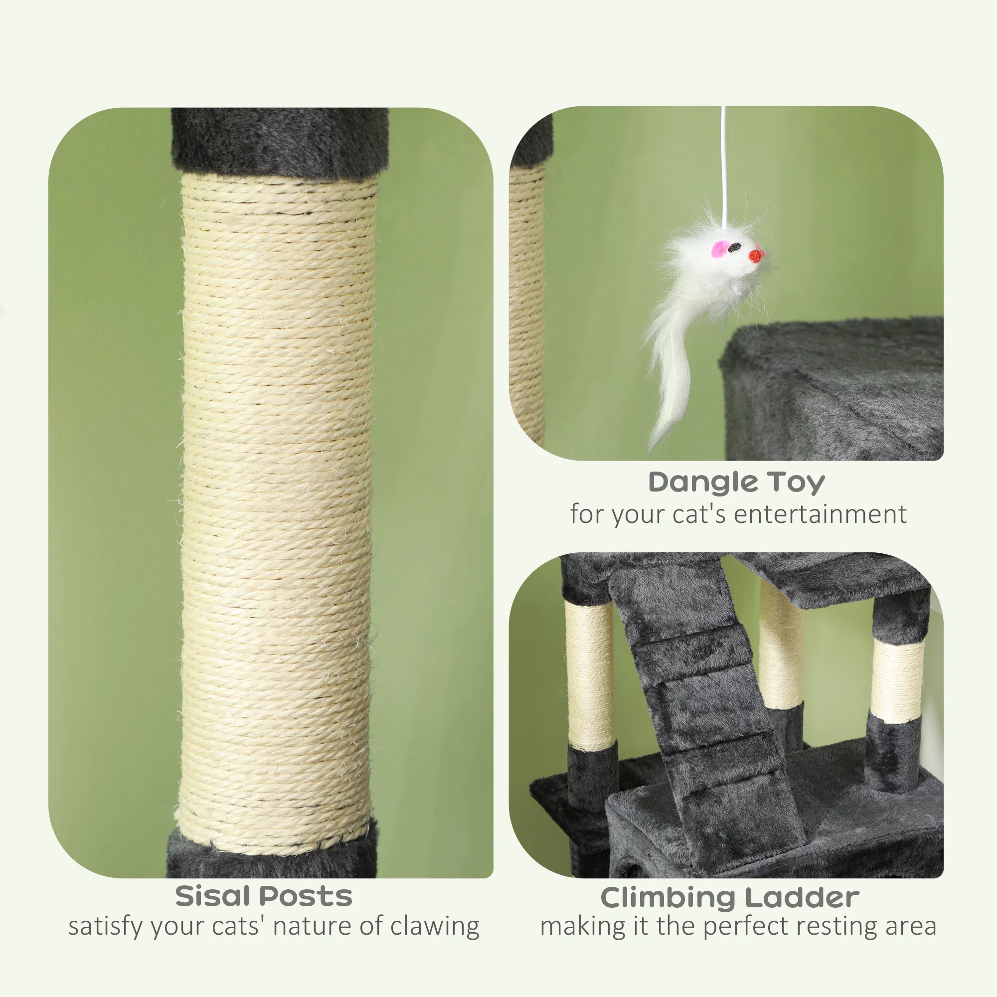 68-inch Multi-Level Cat Scratching Tree Kitty Activity Center Post Tower Condo Pet Furniture w/ Toy Grey — image 4