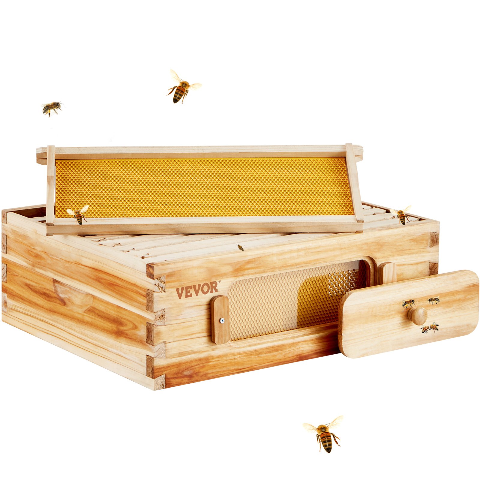Bee Hive Medium Box Starter Kit, 100% Beeswax Coated Natural Cedar Wood, Langstroth Beehive Kit With 10 Frames And Foundations, Transparent Acrylic Bee Windows For Beginners And Pro Beekeepers — image 1