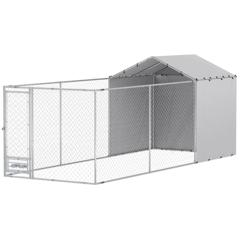 Galvanized Chain Link Large Outdoor Dog Kennel With Waterproof & UV-Resistant Cover, For M & L Dogs, 19.7' X 7.5' X 7.5', Multiple Packages — imagen 2