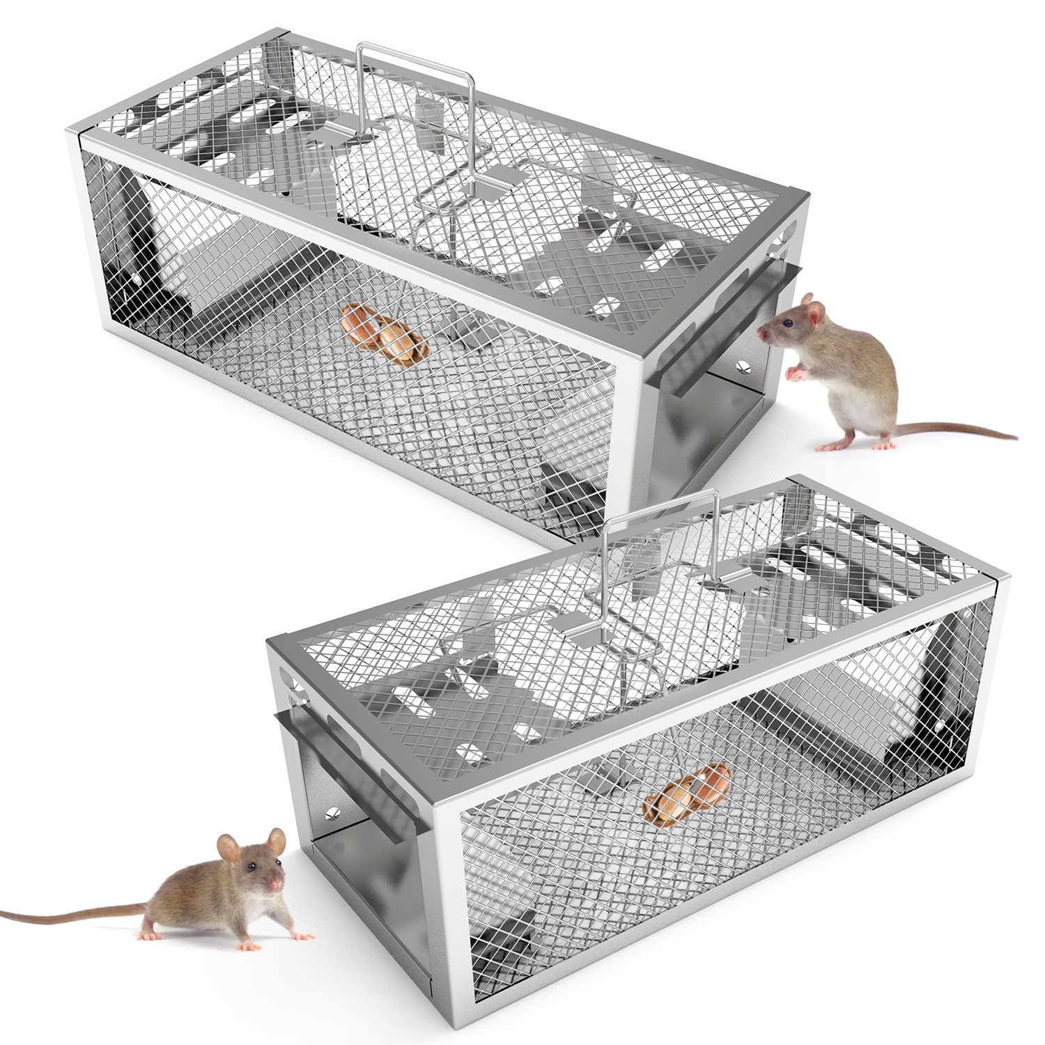 Paquete de 2 Trampas para Ratas Humanitarias de 2 Puertas 11.81x5.63x4.45In, Trampa para Ratones Automática y Continua, Reutilizable, de Hierro Galvanizado, Jaula para Animales Vivos — imagen 1