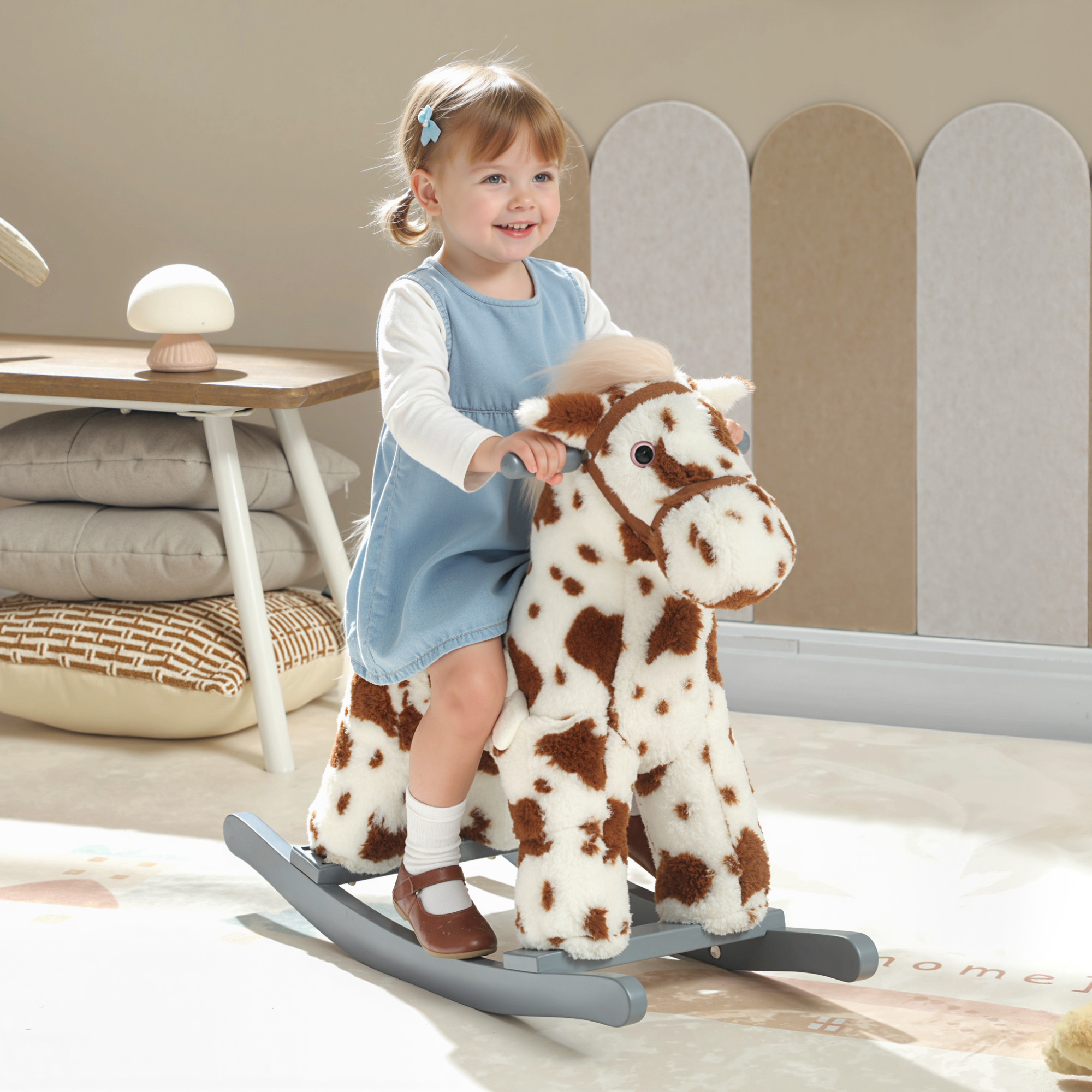 Caballo de Mueca con Muñeca de Conejo y Sonido de Niega Realista para Niños Pequeños, Pelo Suave de Color Marrón — imagen 1