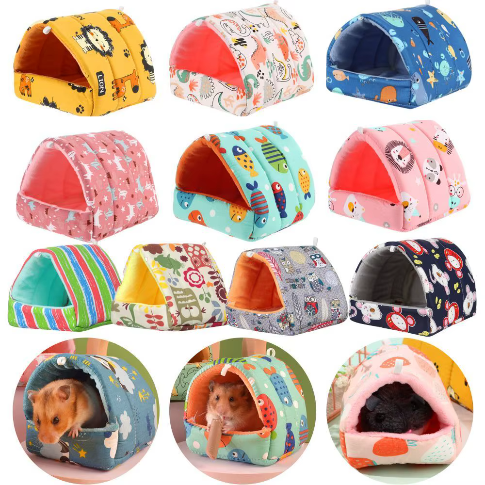 Cute Cartoon Rabbit Squirrel Mini Cage Guinea Pig Nest Small Animal Mice Rat Pet Sleeping Bed Hamster House Winter Warm Soft Mat — image 1