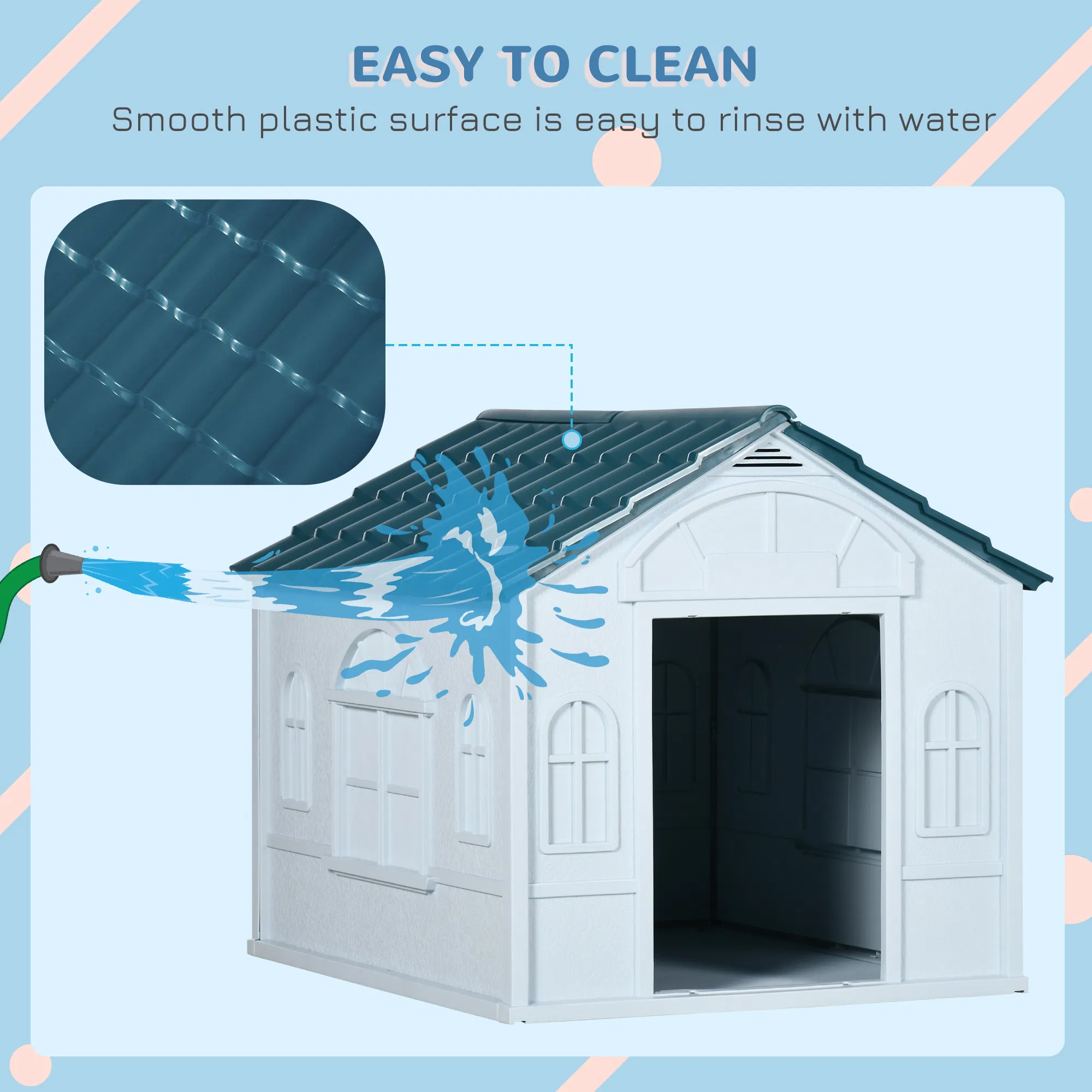 26" Plastic Dog House Outdoor with Air Vents, for Small Medium Dogs, Blue — image 4