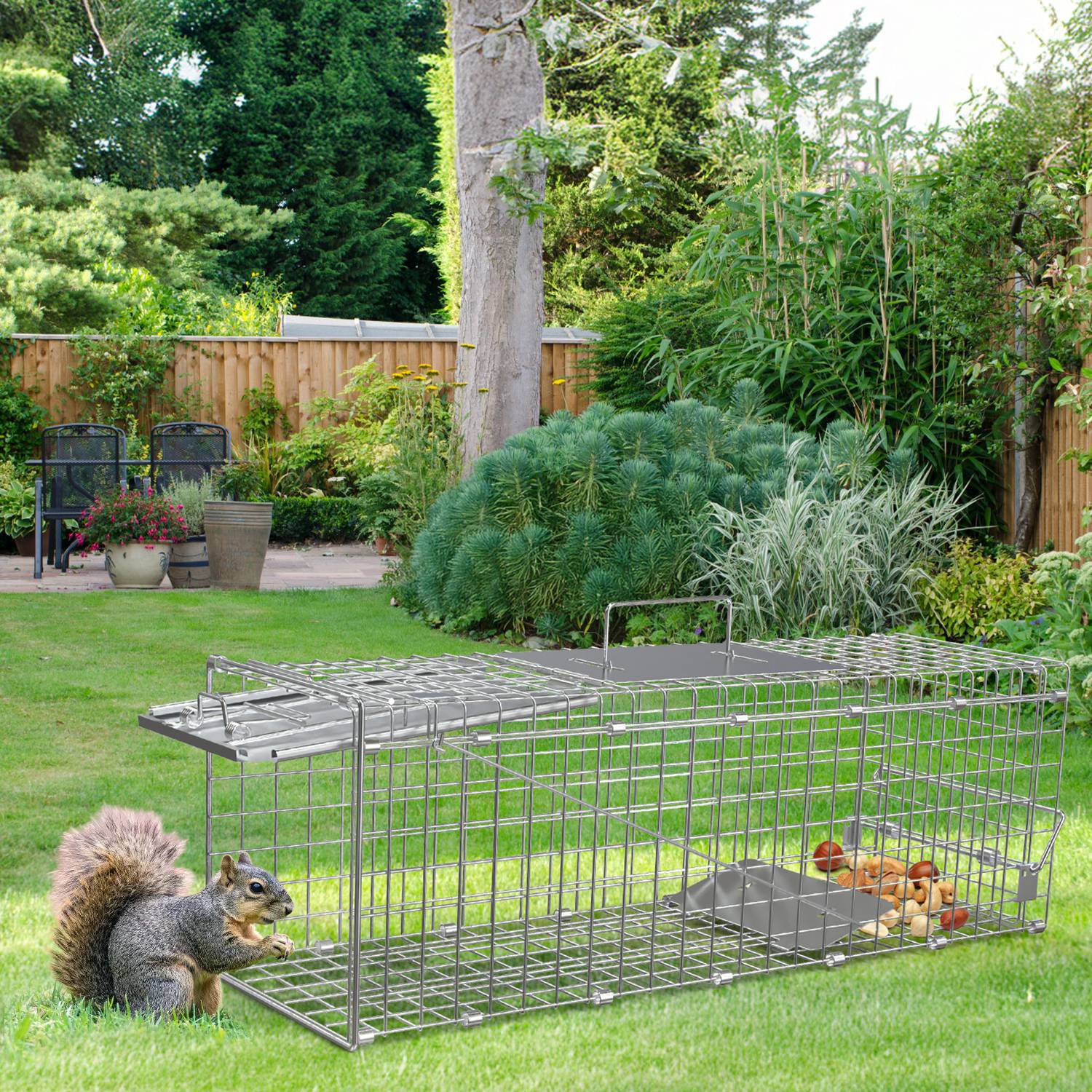 2Pzs Jaulas Trampa Plegables Humanitarias para Animales Vivos 24X7.48X8.27IN, Fácil Captura y Liberación, Trampa Plegable para Gatos de Acero Galvanizado, para Gatos Pequeños, Ardillas, Conejos, Erizos, Ardillas Listadas — imagen 4