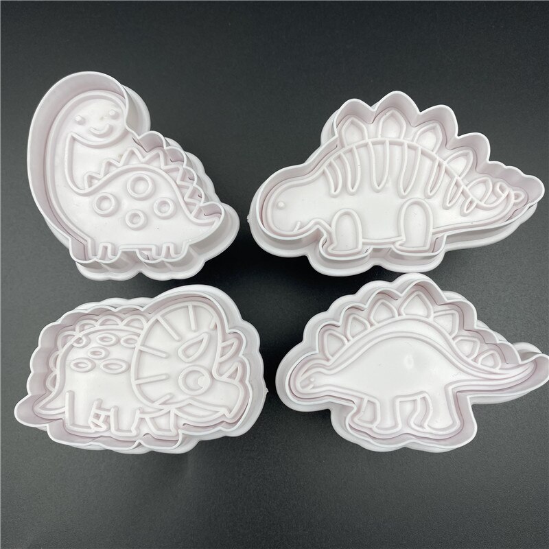 4Pcs/Set Dinosaur Plastic Decorative Biscuit Mold DIY Kitchen Cake Decorating Tools Cookie Cutter Stamp Fondant Embosser Die — image 3