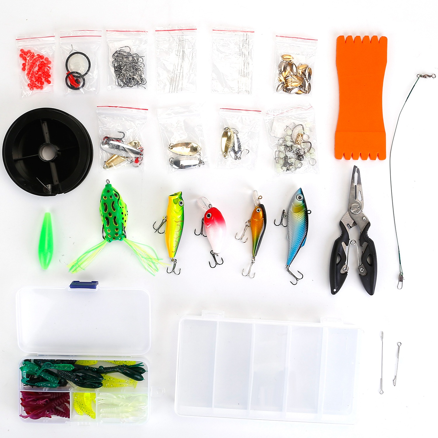 Kit de Pesca con 383 Piezas de Señuelos en Caja de Aparejos, Señuelos Animados para Róbalo, Crankbaits, Spinnerbaits, Gusanos de Plástico Blando, para Agua Salada y Dulce — imagen 1