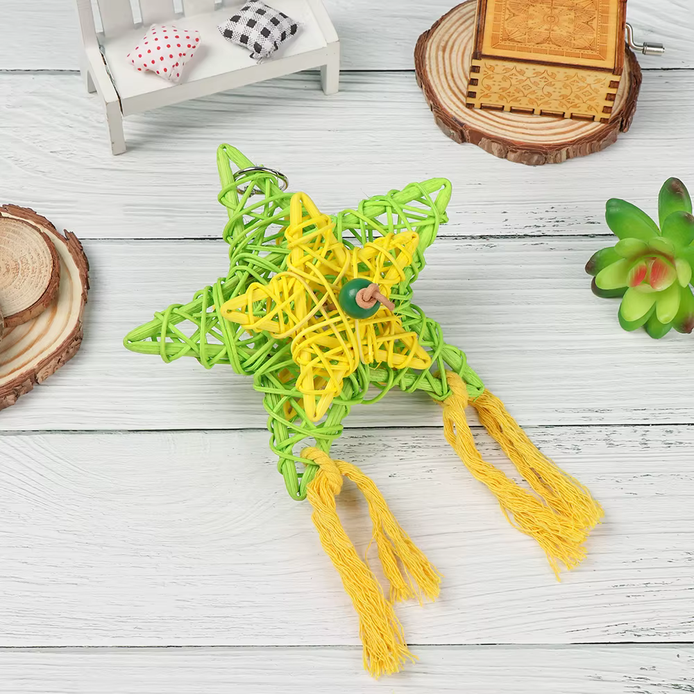 Natural Bamboo Rattan/Paper Weaving Cage Pet Bird Chewing Toys Parrot Cage Foraging Shredder Home Hanging Decoration — image 2