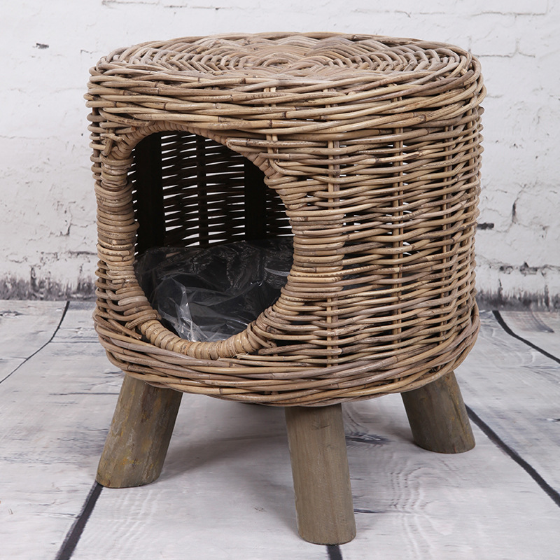 Rattan Furniture Leisure Round Four Seasons Semi Closed Breathable Cat And Dog Kennel Stool Outdoor Modern Simple Style — image 1