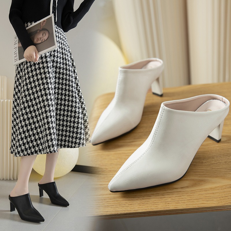Retro stiletto pointed toe mules for women summer outer wear half slippers — image 5