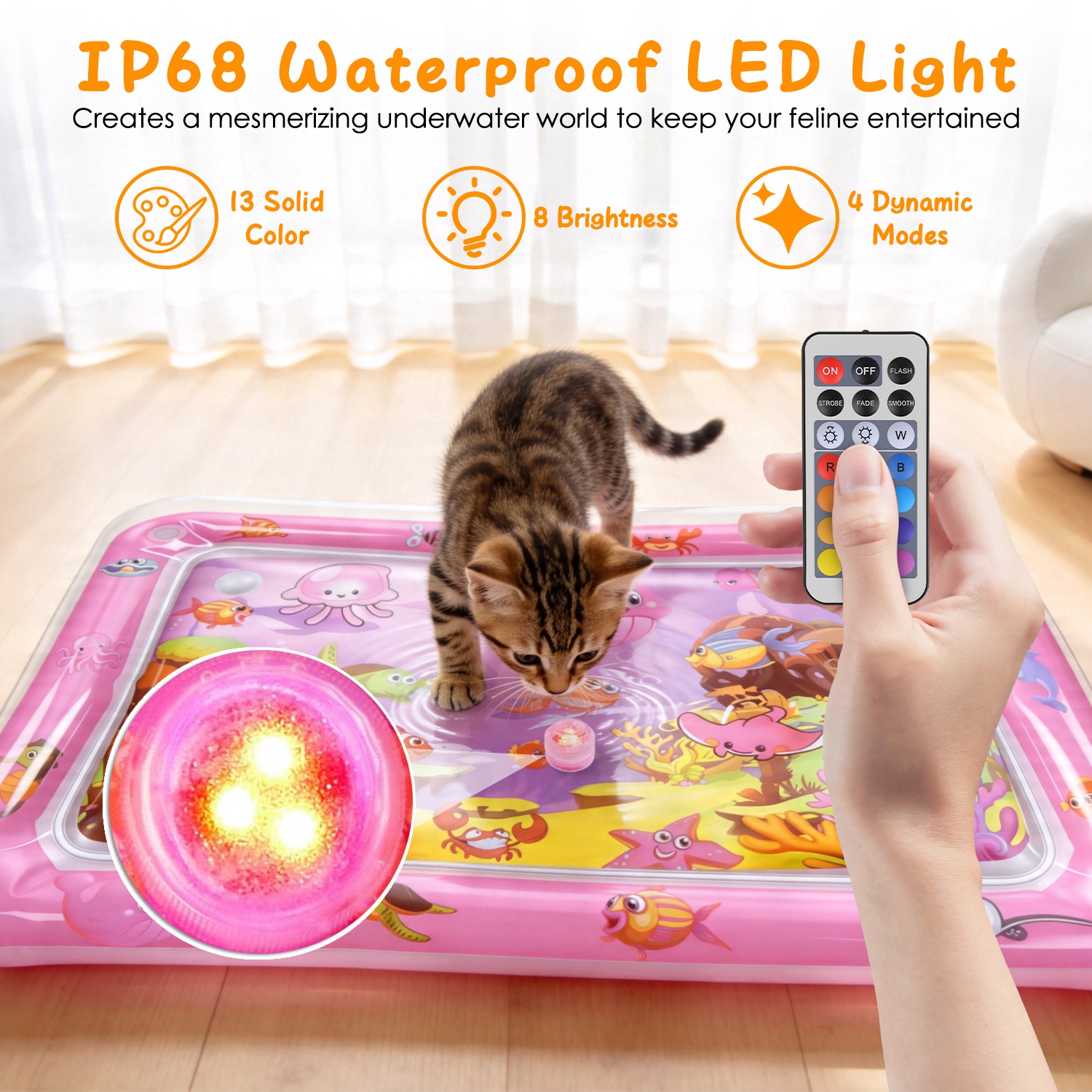 Manta de Agua Interactiva para Gatos con Pez Flotantes LED Cambiante de Color - Entretenimiento Sensorial para Felinos — imagen 15