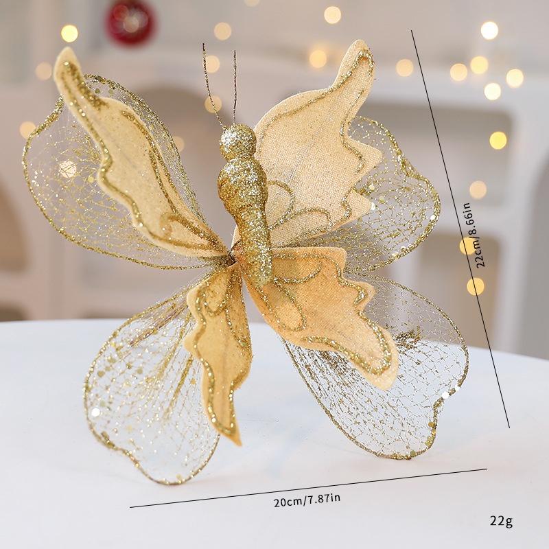 Saintyuan High-Quality Fabric Sequin Gold Powder Artificial Butterfly Ornament Christmas Tree Decoration — image 8