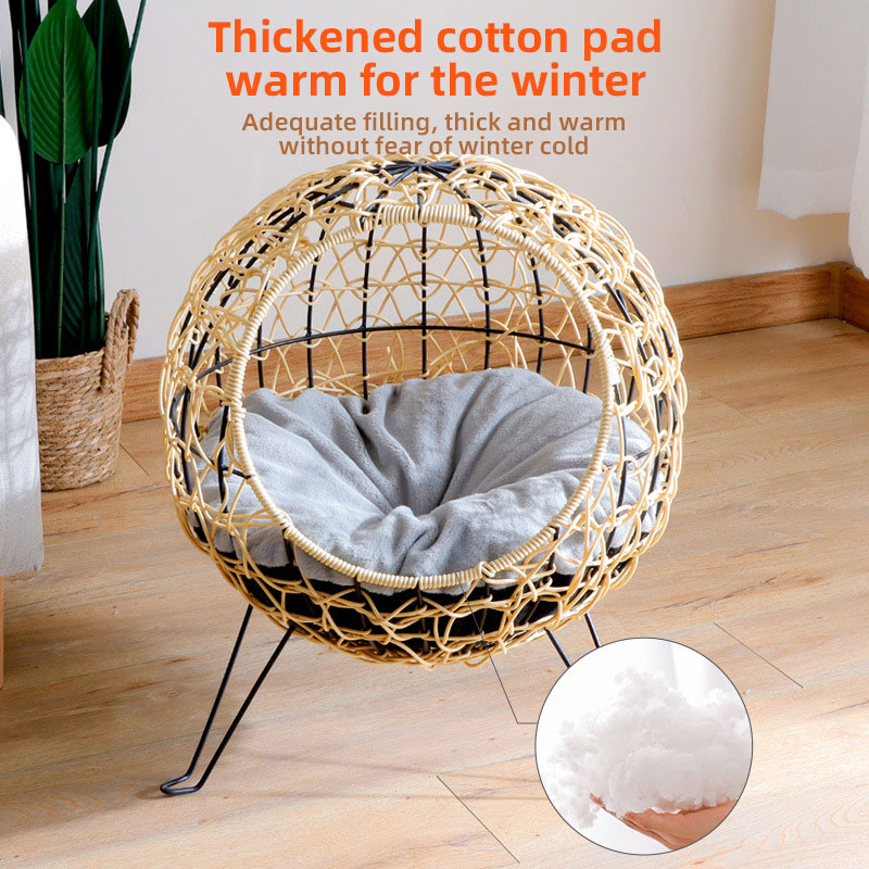 Cama para Gatos de Imitación Rattán Térmica Semi-Cerrada Universal Limpiable para Todo el Año — imagen 1