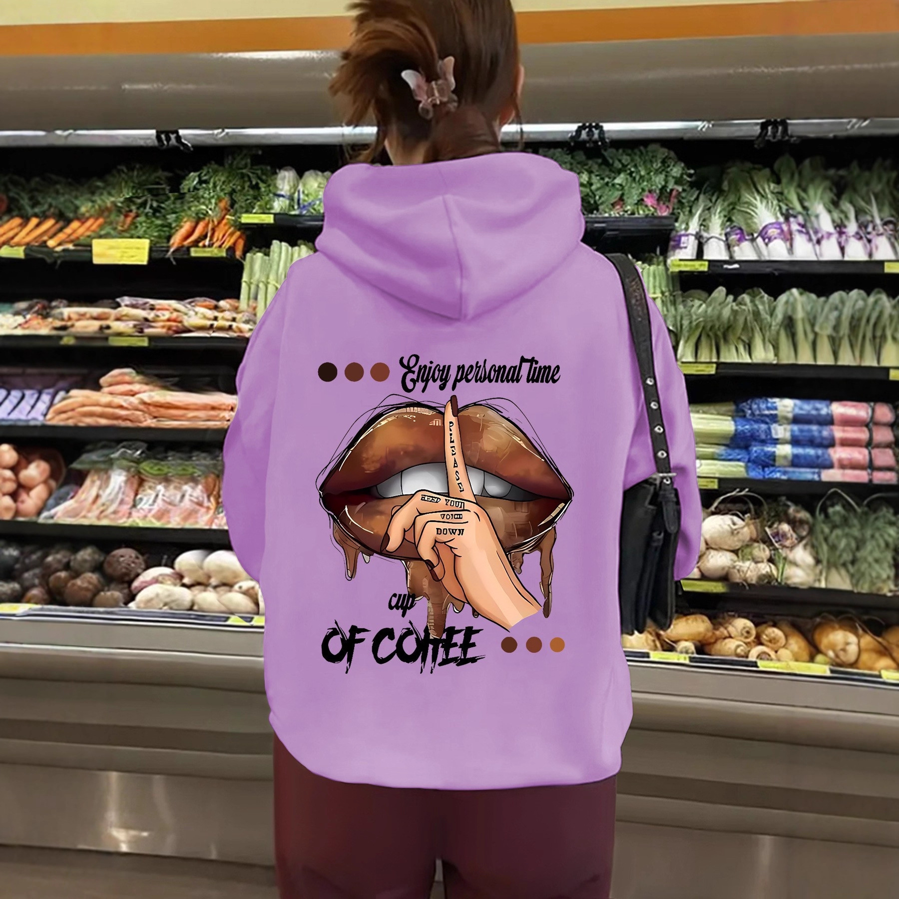 Women's Hooded Long Sleeve Fleece Sweatshirt with Kangaroo Pocket and Print Design — image 3