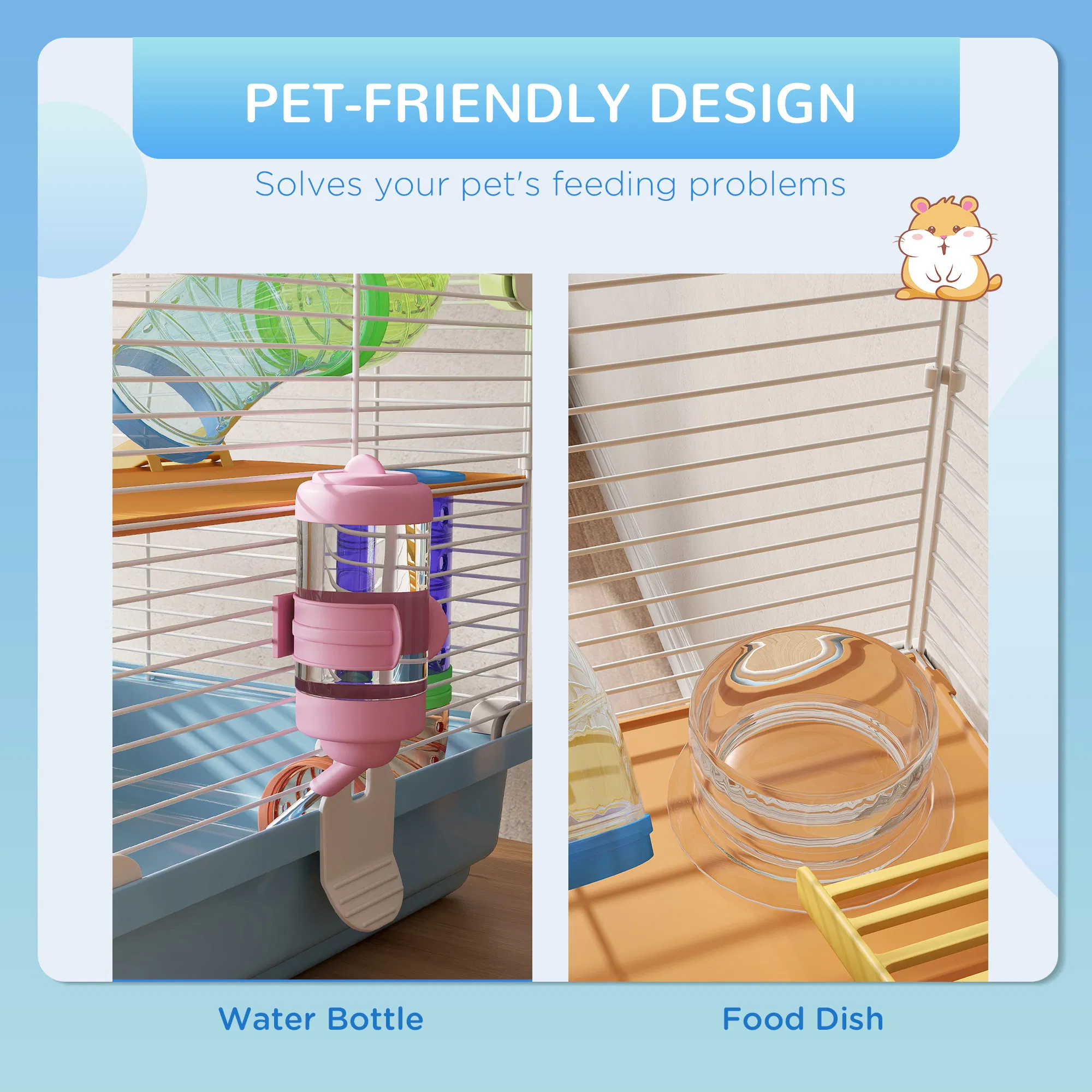 5 Tiers Hamster Cage Portable with Exercise Wheels Play Tube Water Bottle Dishes House Ladder for Gerbils, Light Blue — image 2