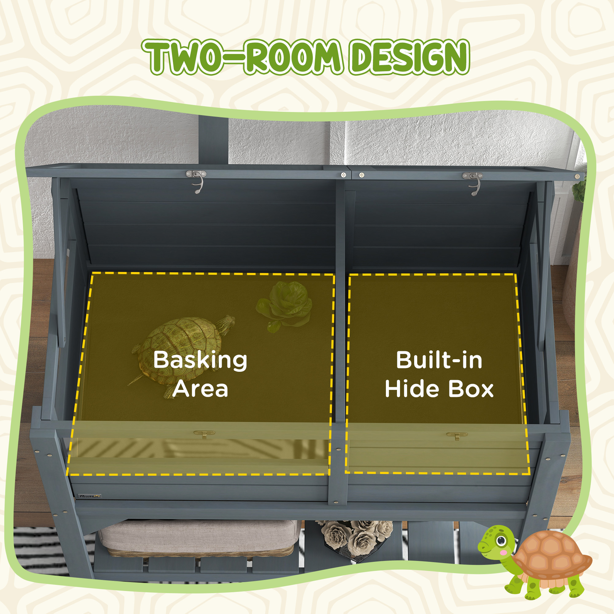 Tortoise Habitat With Shelf Storage Tortoise Gift Accessory With Weather Protection For Indoor, Gray — imagen 2