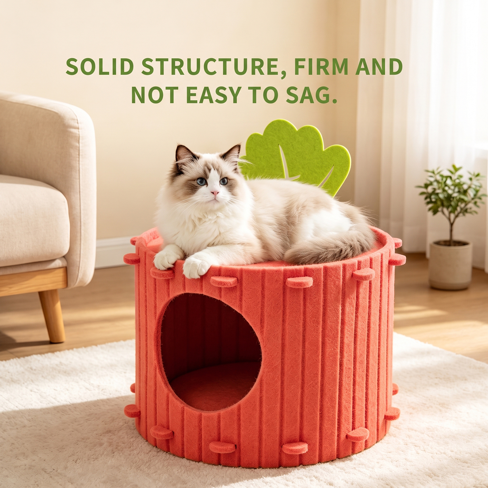 Carrot Shaped Felt Cat Cave Bed, Closed Indoor Cat House, Cozy Hideaway Nest For Small Medium Cats, Scratch Resistant Pet Shelter — image 4