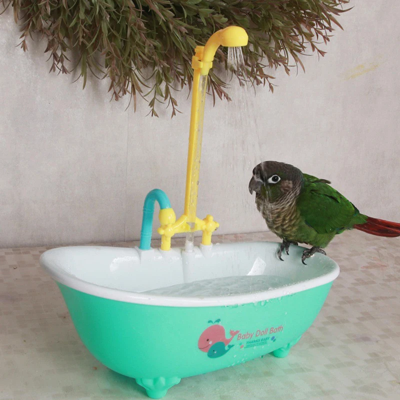 Parrot Automatic IntelligentBath Bird Shower Bathtub Blue AccessoriesHousehold Plastic Parakeet Supplies AccessoryBird Cage