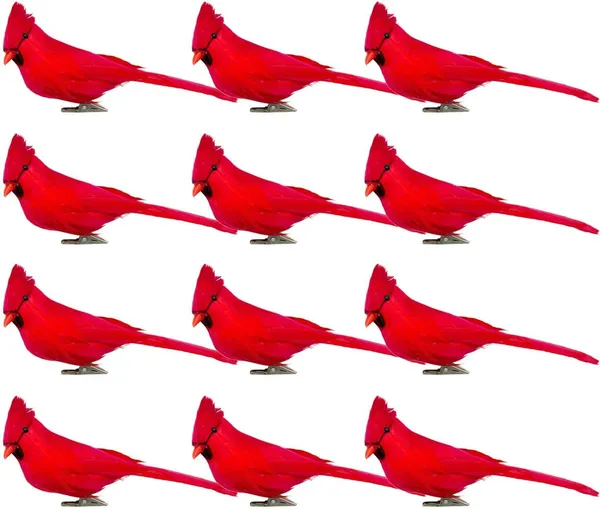 12 Pzas de Clips de Pájaros Cardenales Rojos Artificiales, Clips de Pájaros Cardenales Navideños, Pájaro Cardenal Rojo Falso para Decoración de Árbol de Navidad y Manualidades — imagen 1