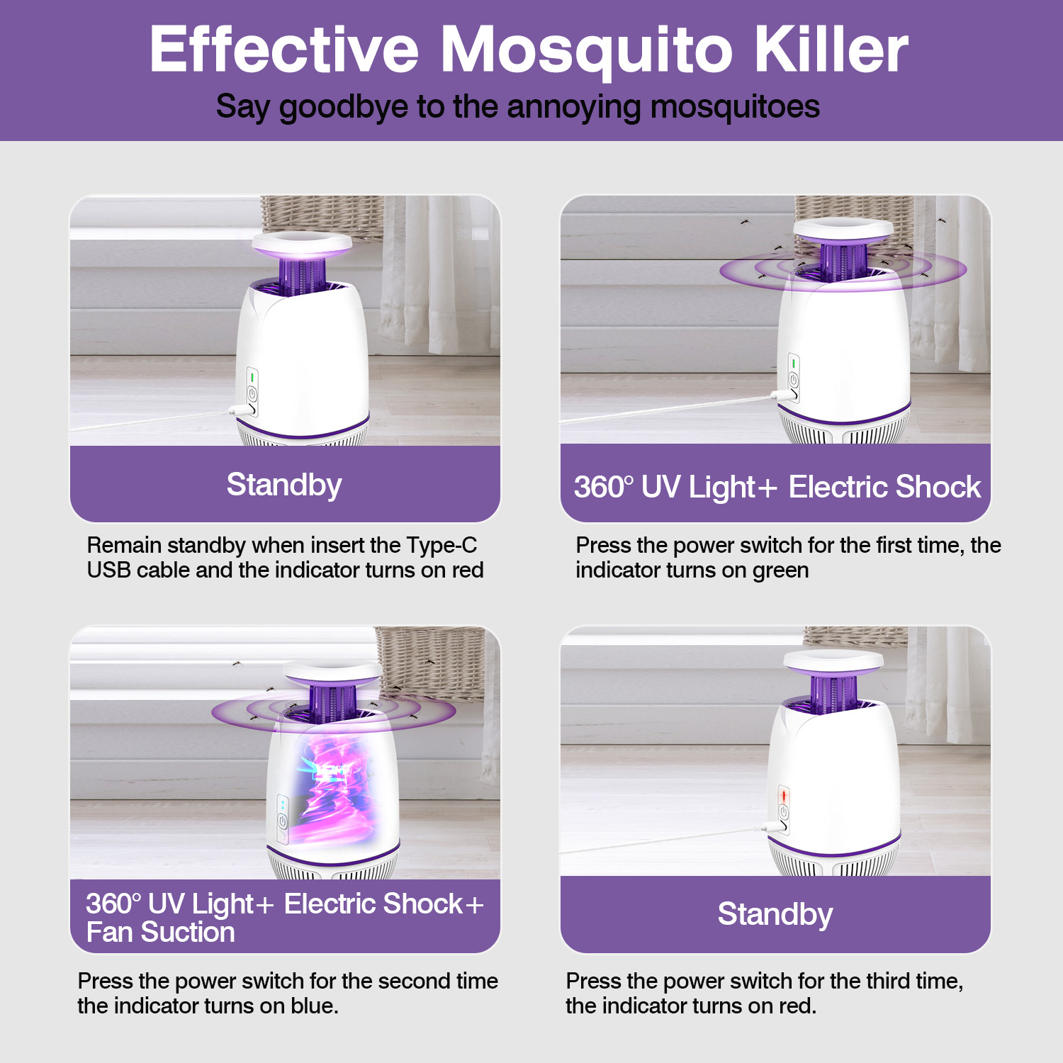 Plug-in Mosquito Zapper For Summer Max 1076Sq.Feet Range Electric Fly Zapper With 3 Modes Mosquito Killer Lamp For Indoor Outdoor — image 9