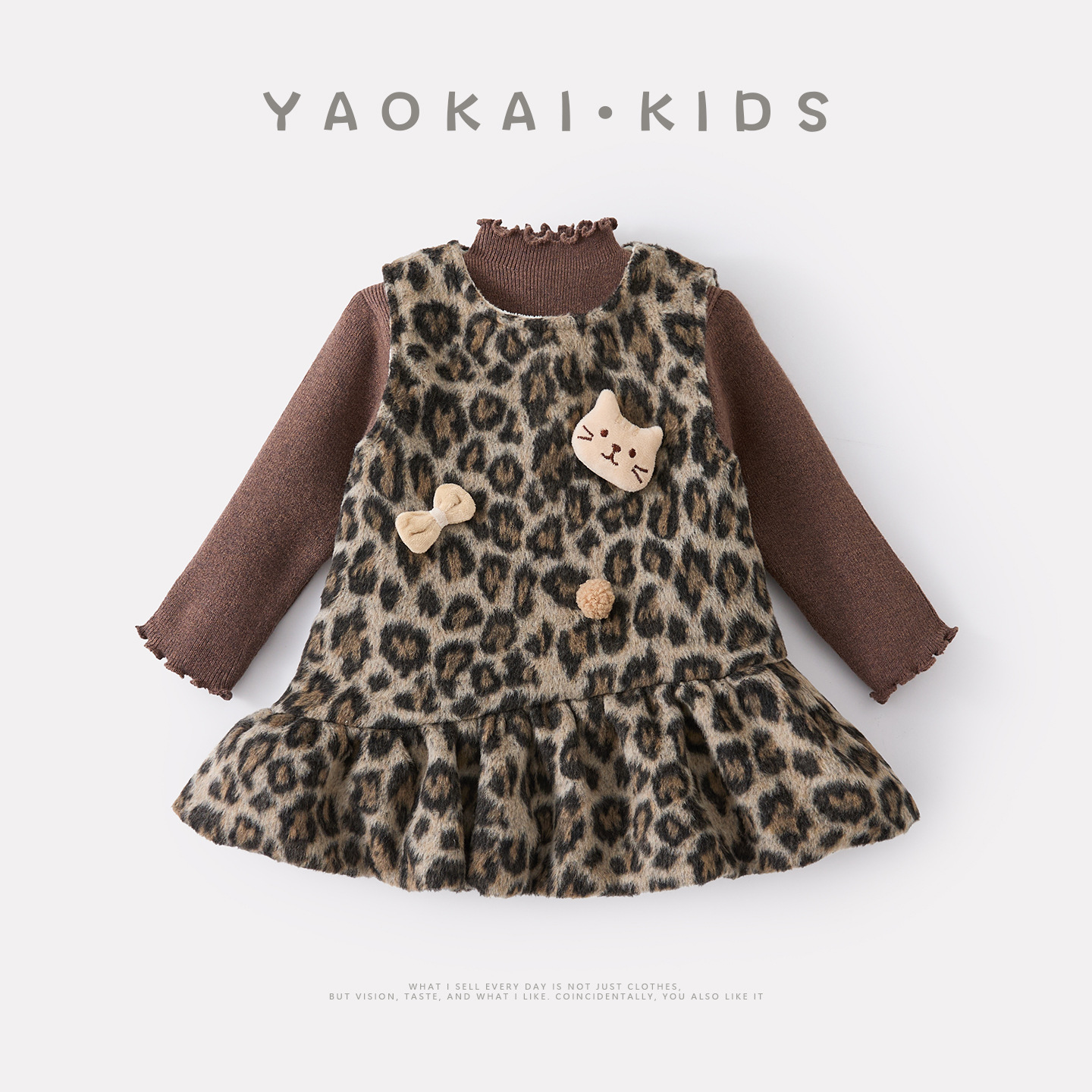 Leopard Print Dress Set for Baby Girls, Warm Sweater and Dress Two-Piece Outfit — image 3