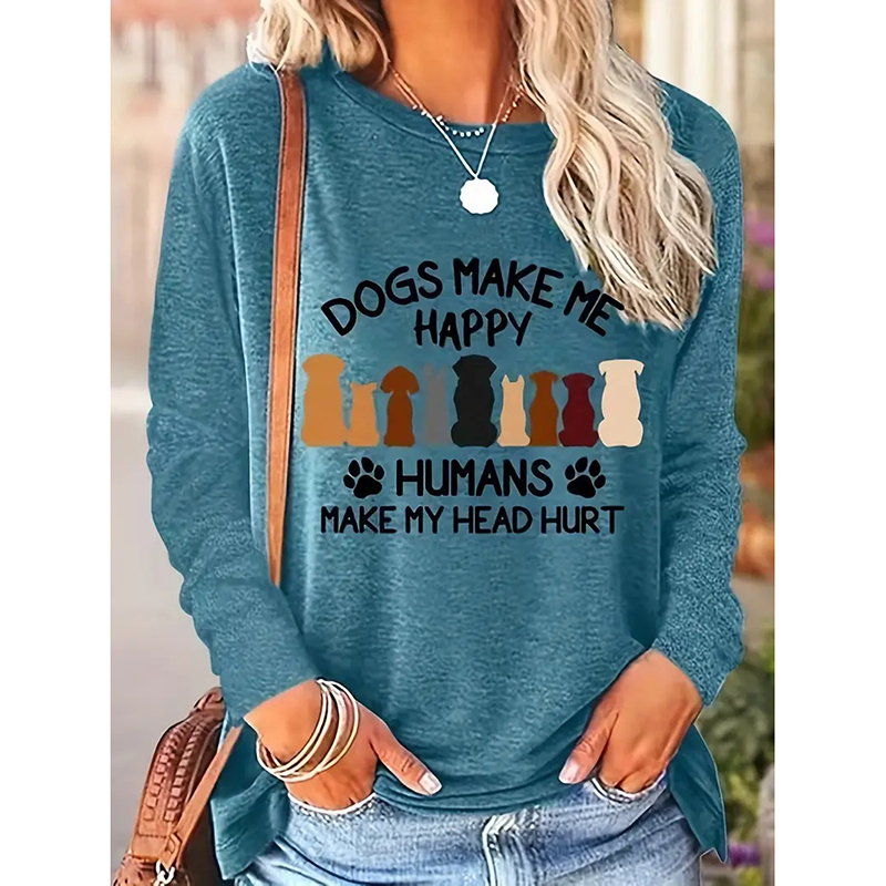 Sudadera de Cuello Crew para Mujer con Gráficos de Perros y Letras, Camiseta de Manga Larga Casual para Primavera y Otoño — imagen 10