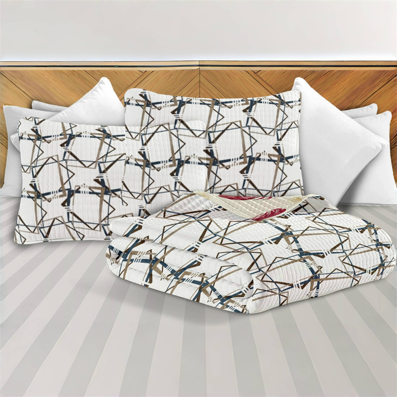 Set de Edredón y Cortinas de 9 Piezas 'Habitación en una Bolsa', Diseño Americano con Estampado Geométrico Moderno, Colcha Gruesa con 6 Paneles de Cortina Personalizables, Apto para Mascotas de Alto Gramaje, Marrón, Azul Marino y Blanco — imagen 4