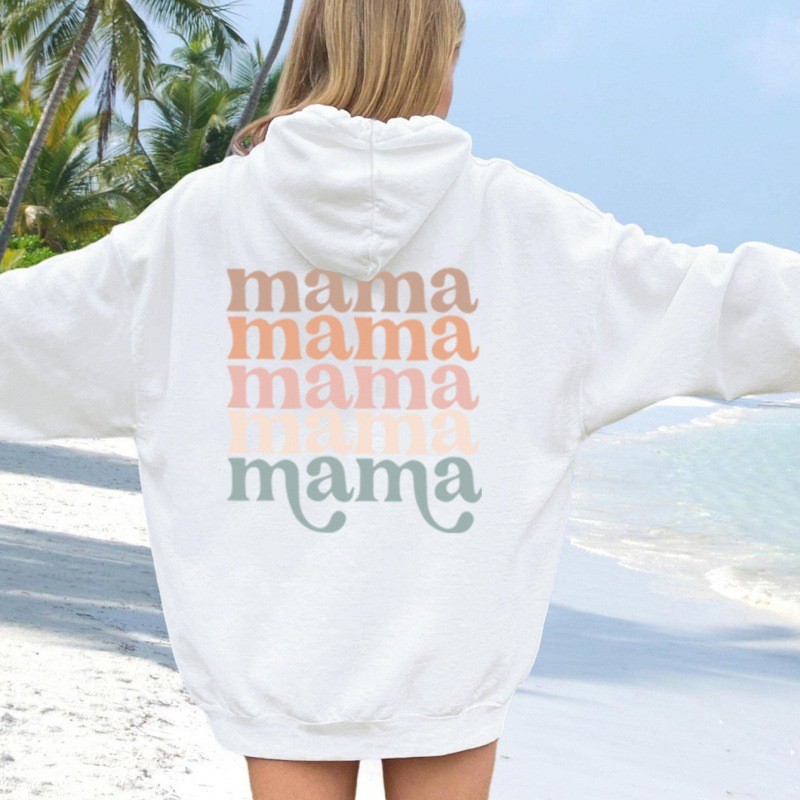 Casual Printed Long Sleeve Kangaroo Pocket Hooded Sweatshirt for Women — image 8