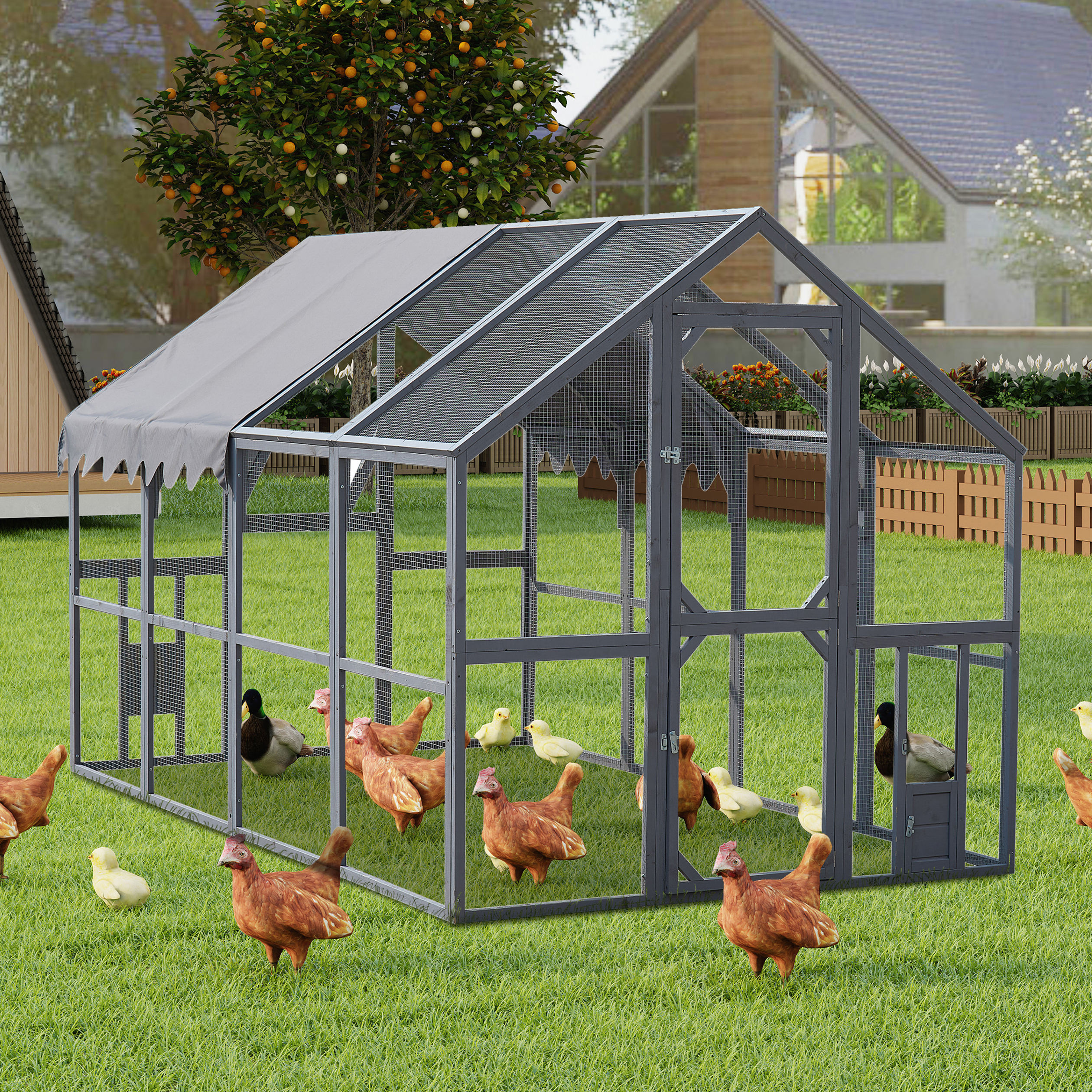 Cubículos Exteriores para Gallinas 110" - Gran Jaula de Cachorro, Cubierta Impermeable Actualizada - GRIS — imagen 1