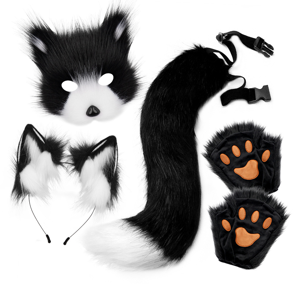 Halloween Plush Fox Mask Set with Faux Fox Ears Headband, Tail, Animal Paws and Cosplay Accessories — image 1