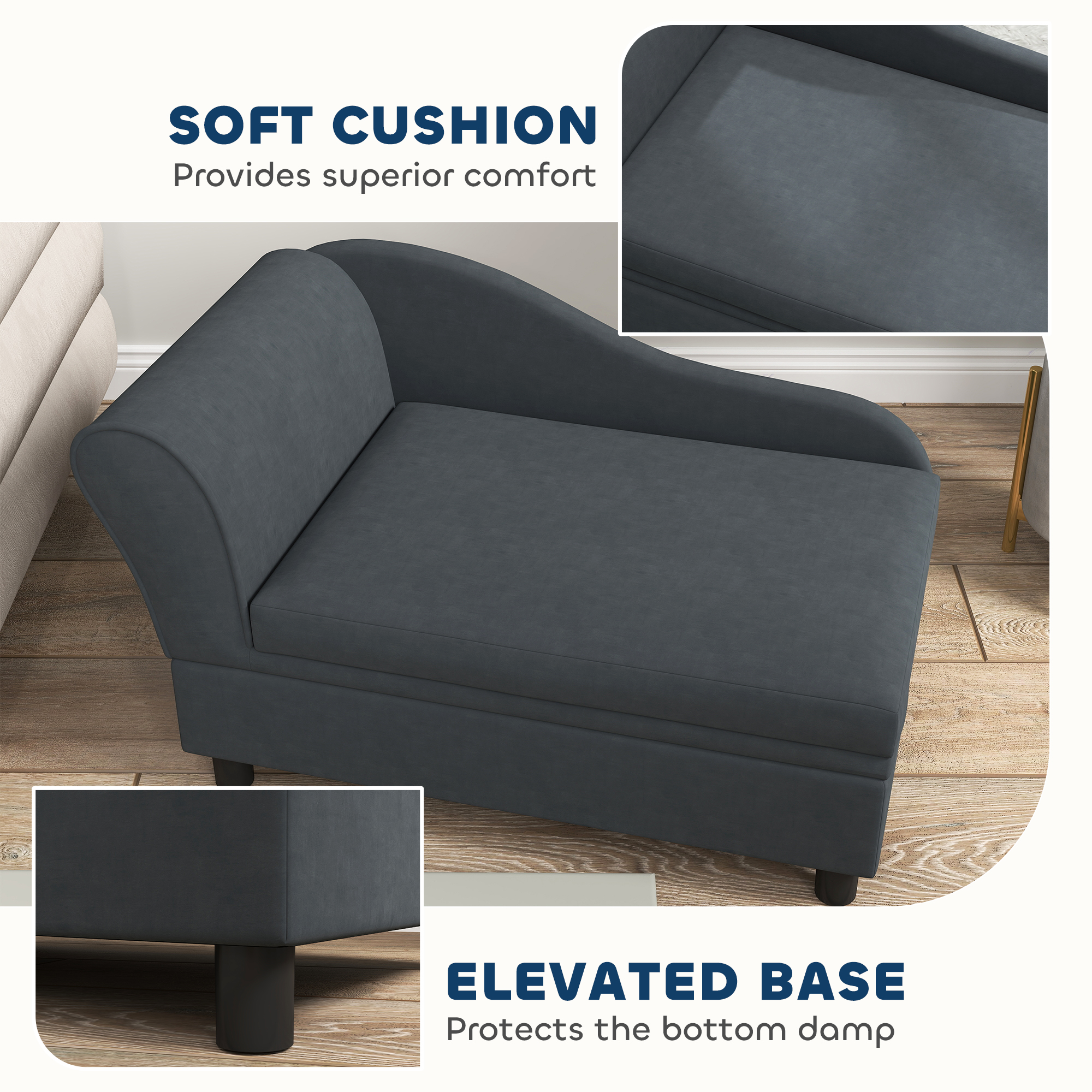 Sofá de Cama para Mascotas con Almacenamiento, Sofá para Gatos y Perros Pequeños, Gris Oscuro — imagen 6
