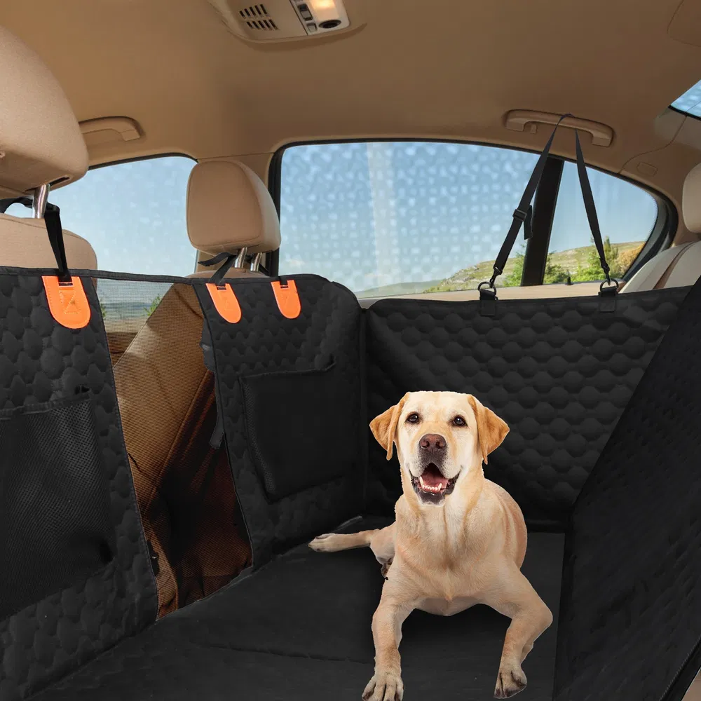 Cubierta de Asiento para Perros con Ventana de Malla y Bolsas de Almacenaje con Cierre, Impermeable 600D Tela de Lino de Oxford para Autos, Camiones, SUVs — imagen 5
