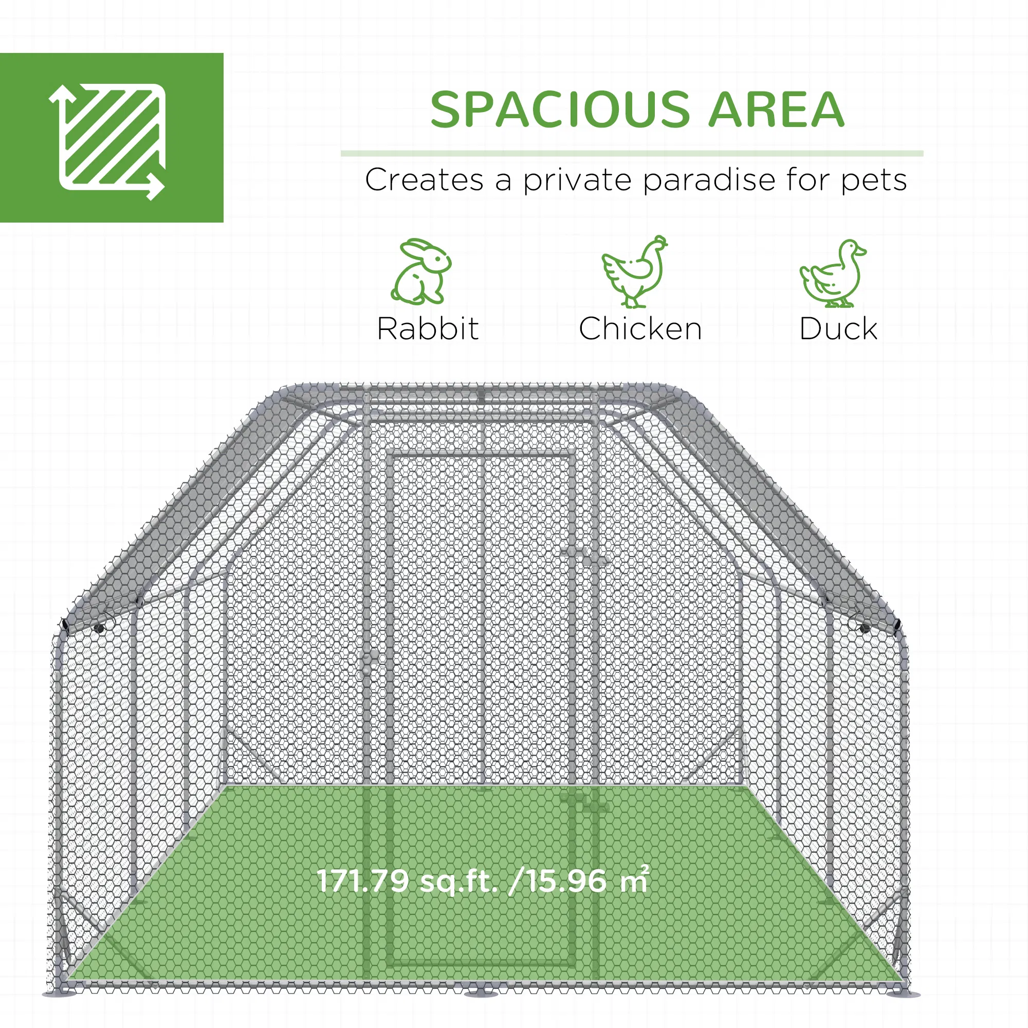Chicken Run, Galvanized Large Metal Chicken Coop Cage, Walk-in Enclosure Poultry Hen Run House Playpen Rabbit Hutch with Flat Roof, Cover, 9.2' x 18.7' x 6.5', Silver — image 5