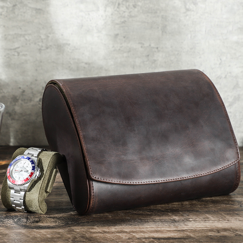 Vintage Crazy Horse Leather 6-Piece Watch Storage Box, Travel Portable Oval Handmade Genuine Leather Watch Case — image 4