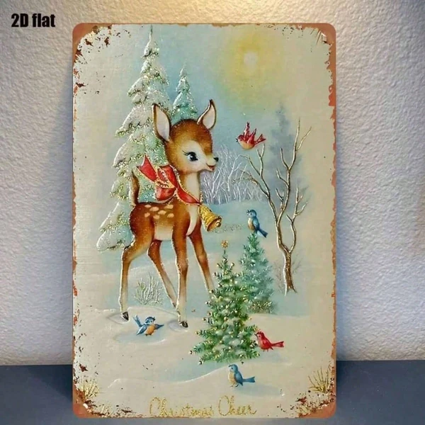CIFbuy 1PC Rustic Iron Metal Wall Sign Winter Reindeer Snowy Woods Pattern No Text Christmas Holiday Home Outdoor Wall Art Decor Orname, Name Logiopics — image 1