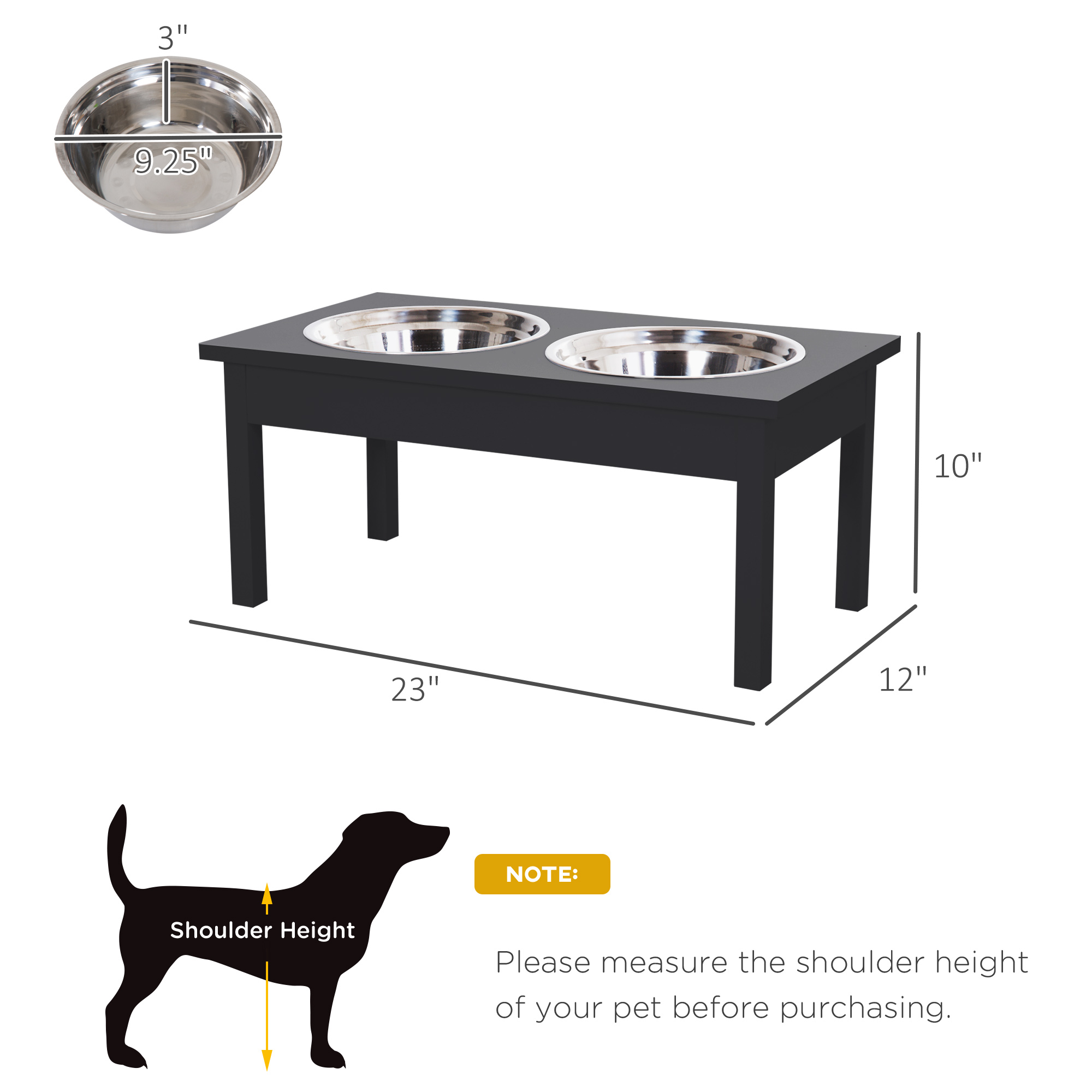 Tazones de Comida de Madera Resistente para Perro de 23", Estación de Alimentación Elevada para Mascotas -Negro — imagen 6